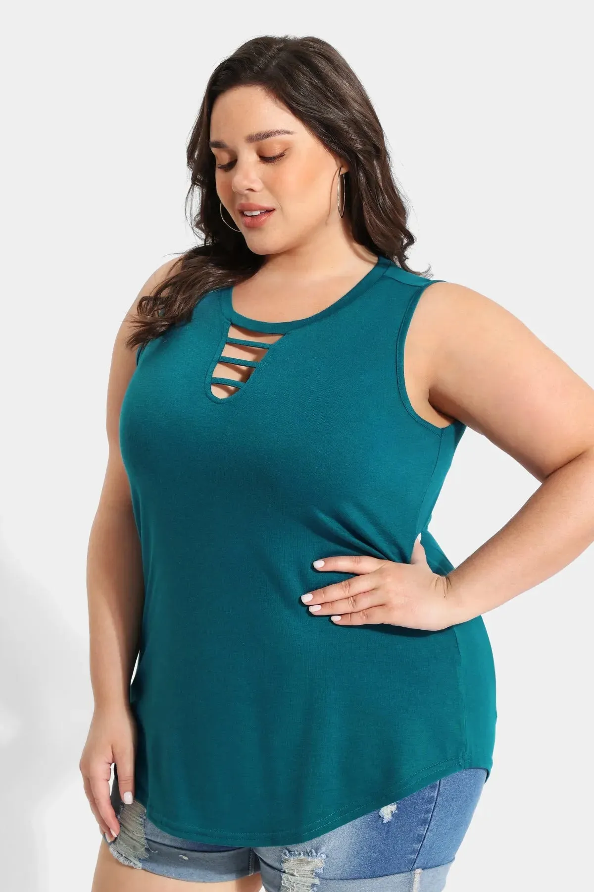 Solid Crisscross Crewneck Tank Top