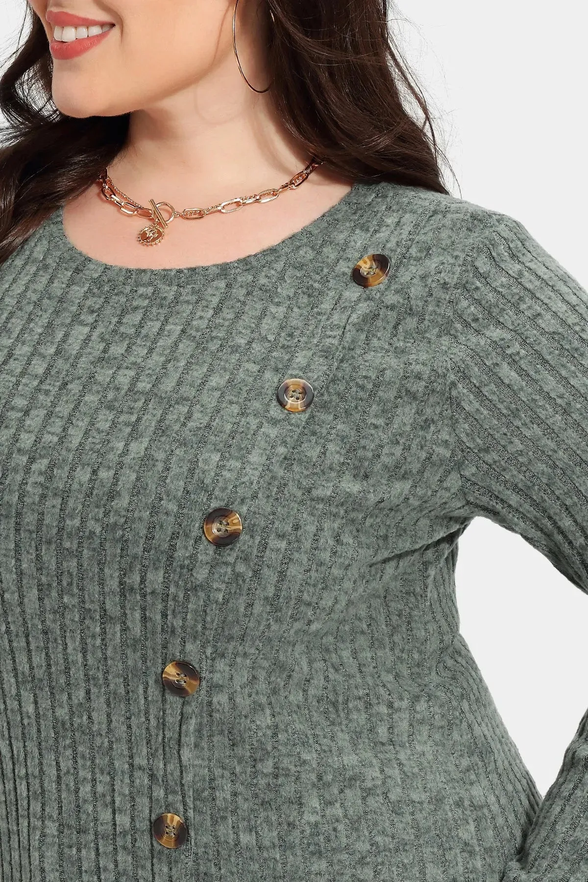 Solid Side Button Down Crewneck Velvet Shirt