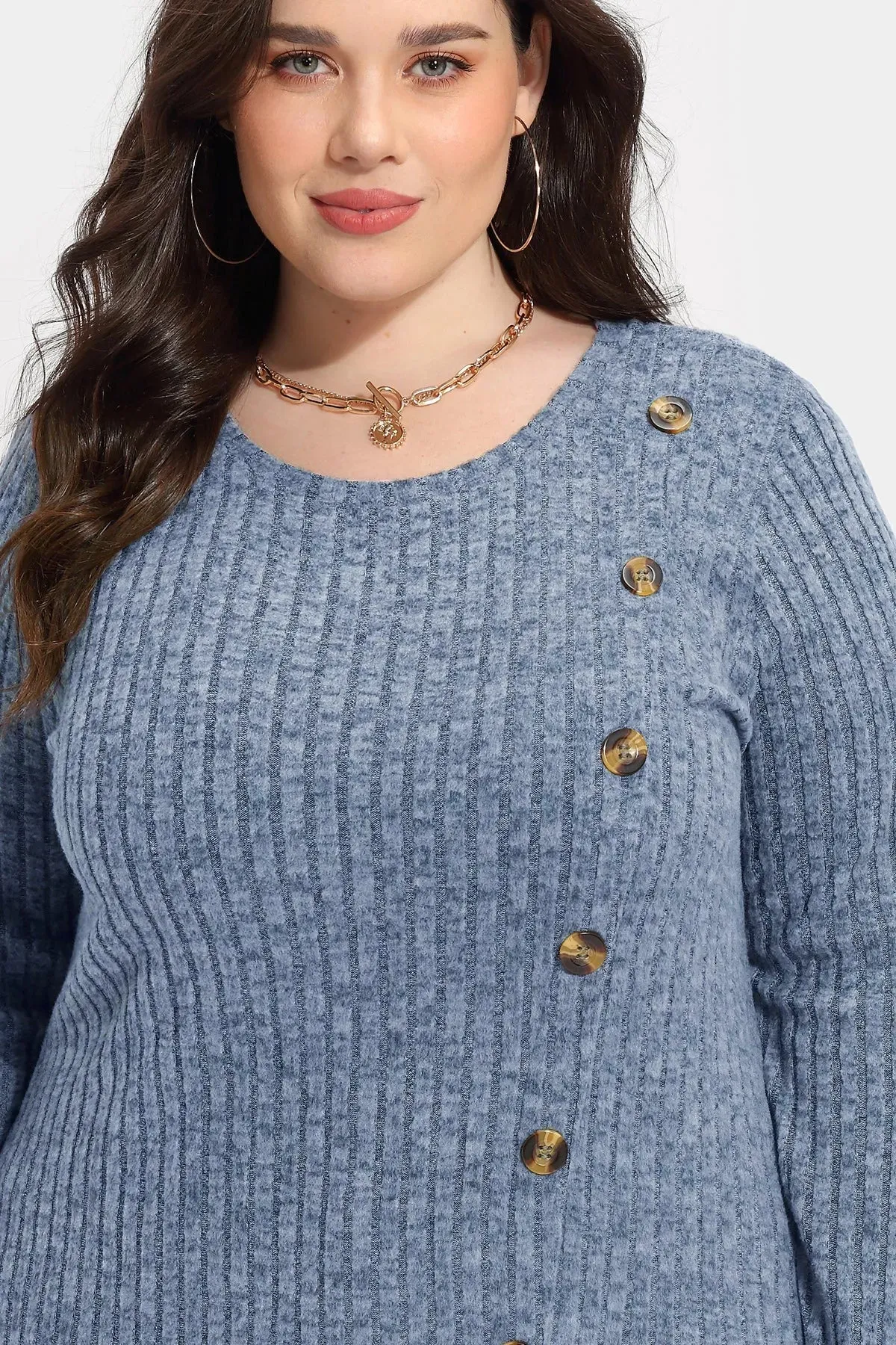 Solid Side Button Down Crewneck Velvet Shirt