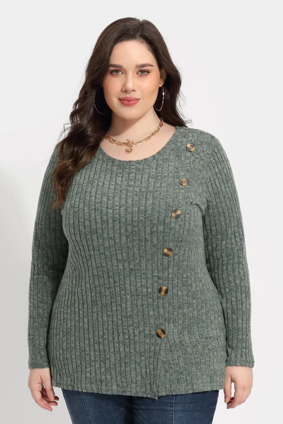 Solid Side Button Down Crewneck Velvet Shirt