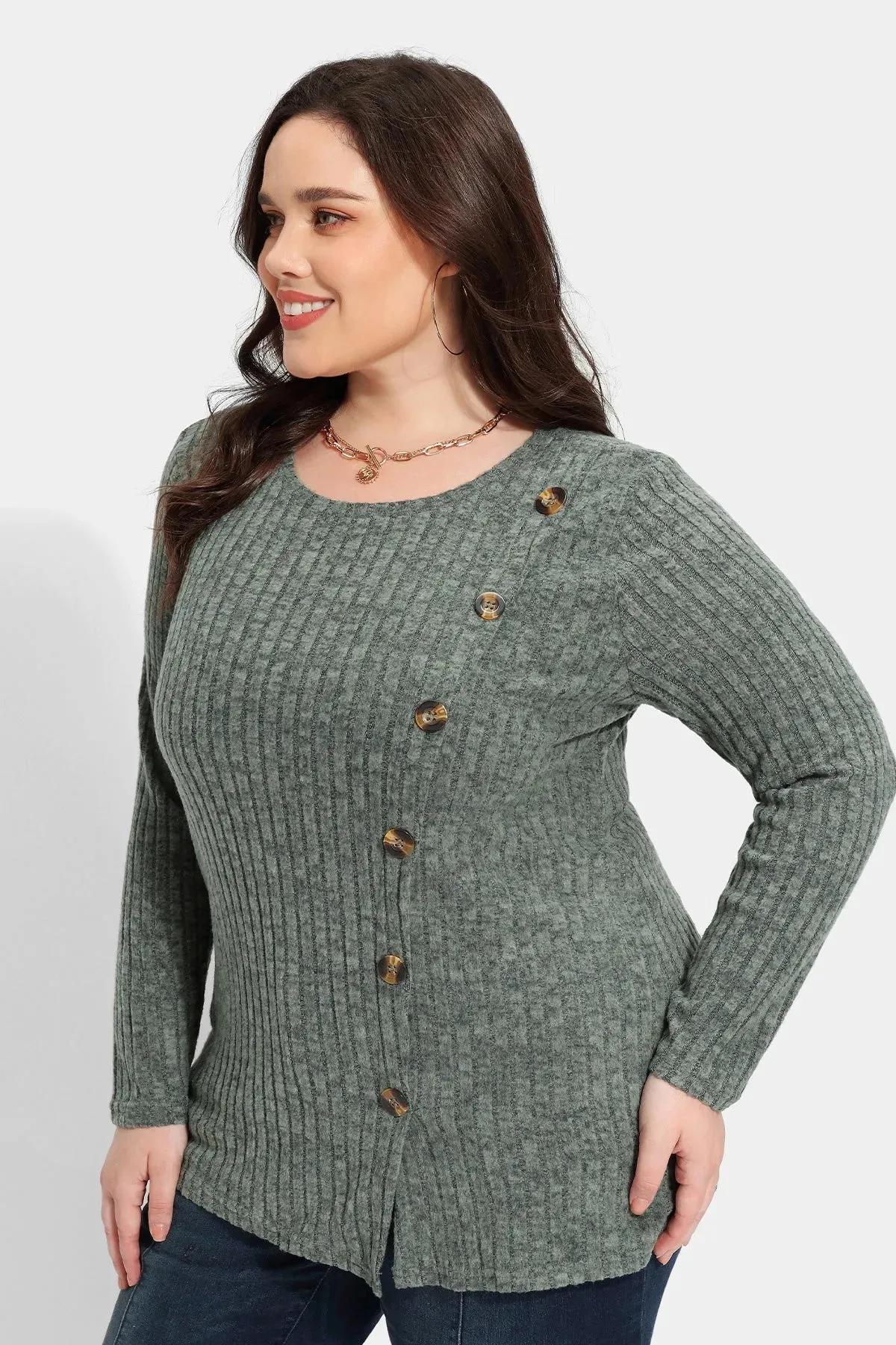 Solid Side Button Down Crewneck Velvet Shirt
