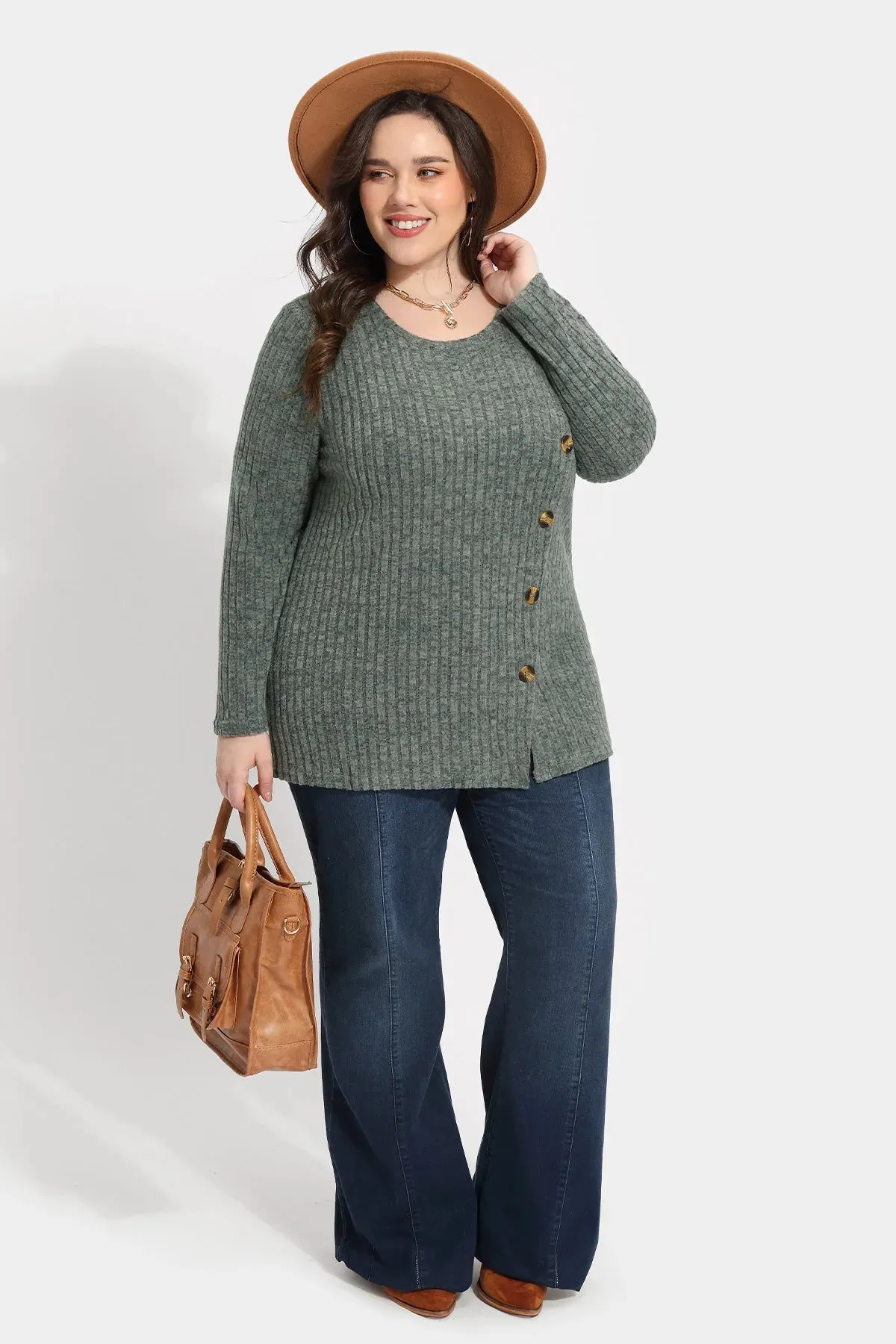 Solid Side Button Down Crewneck Velvet Shirt
