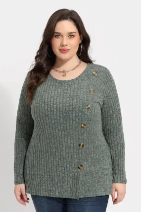 Solid Side Button Down Crewneck Velvet Shirt