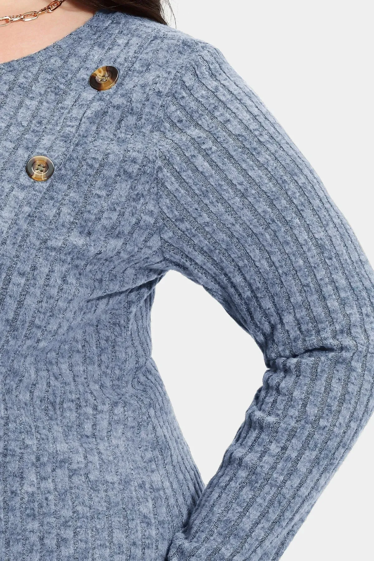 Solid Side Button Down Crewneck Velvet Shirt