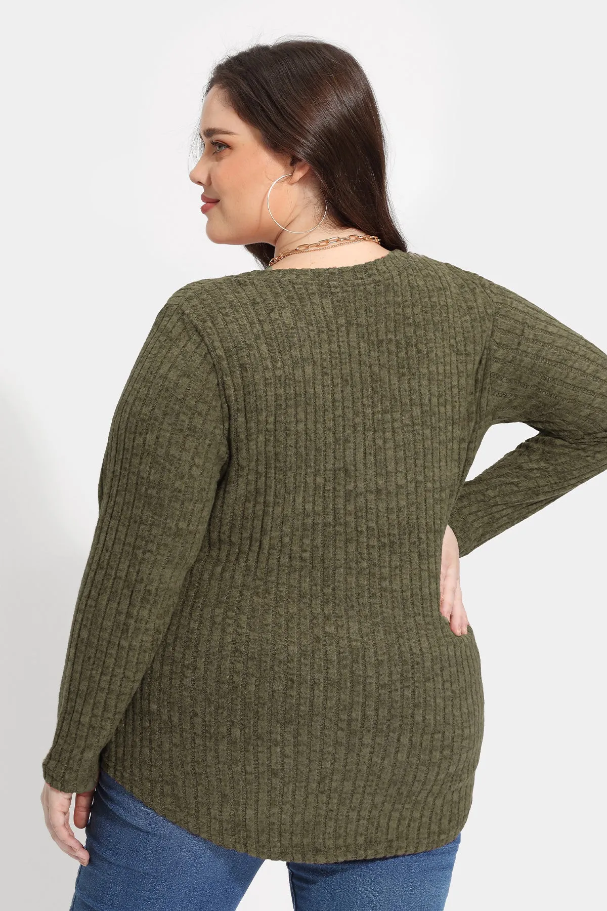 Solid Texture Crewneck Velvet Basic Top Sweater