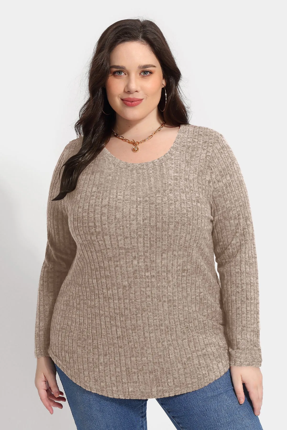 Solid Texture Crewneck Velvet Basic Top Sweater