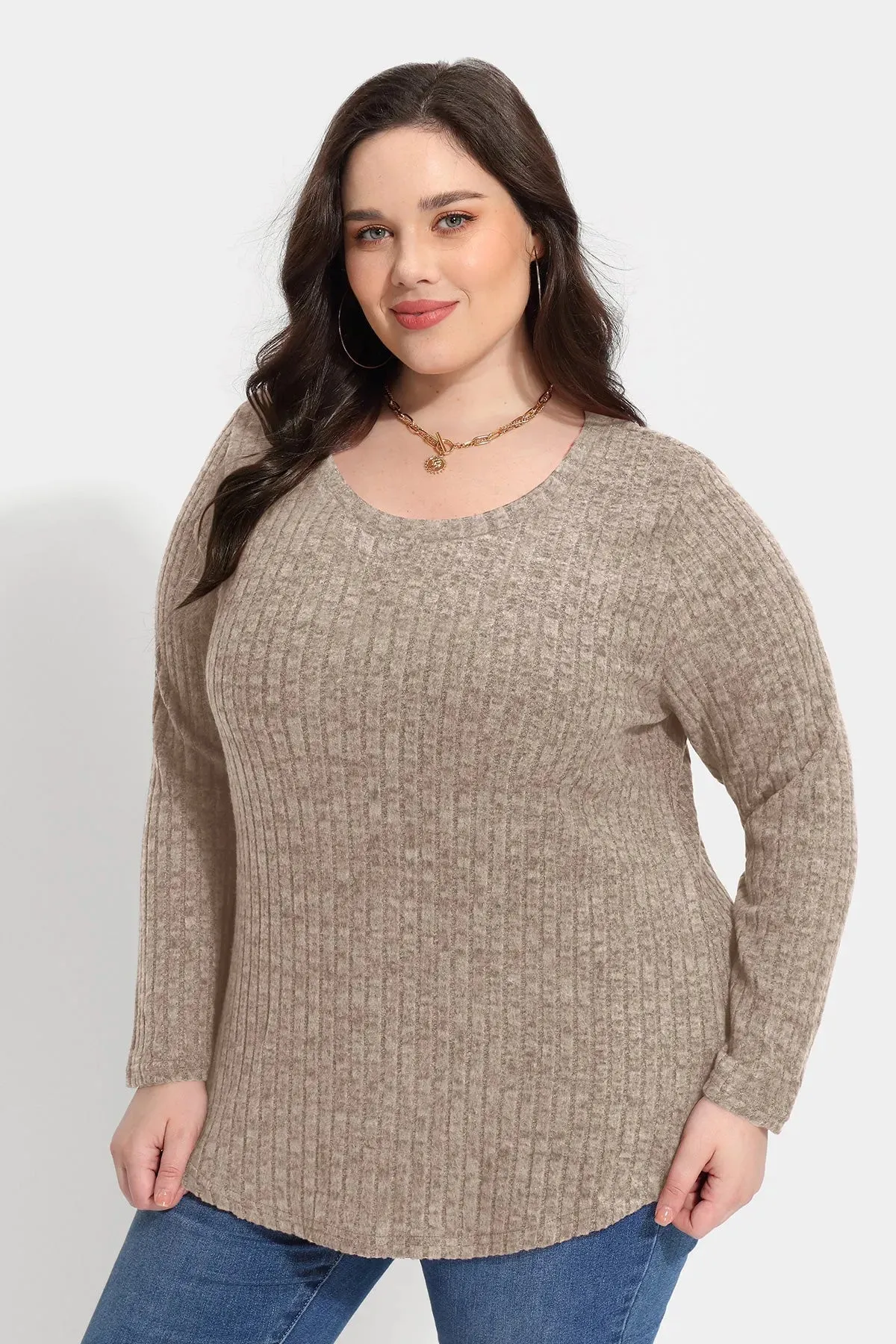 Solid Texture Crewneck Velvet Basic Top Sweater