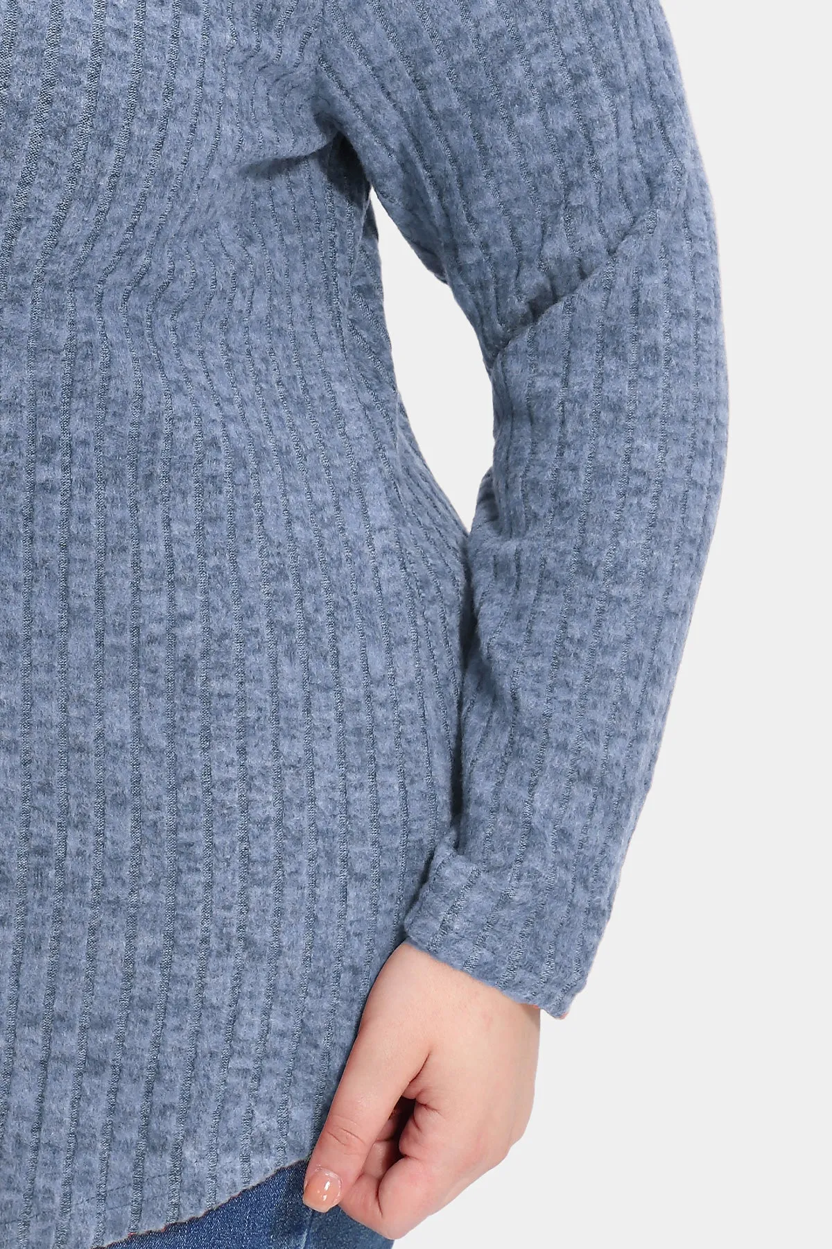 Solid Texture Crewneck Velvet Basic Top Sweater