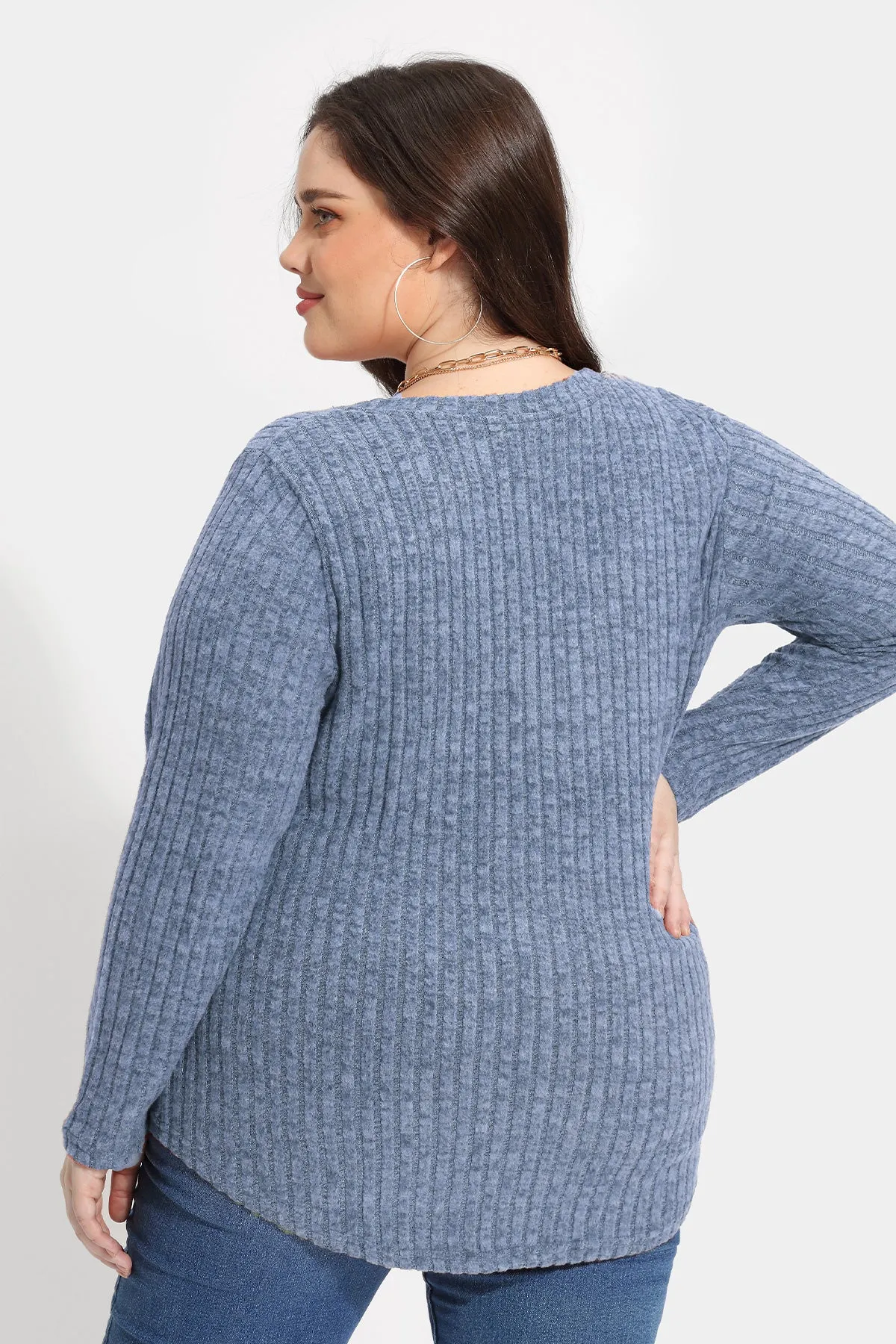 Solid Texture Crewneck Velvet Basic Top Sweater