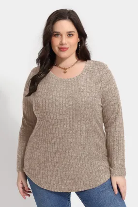 Solid Texture Crewneck Velvet Basic Top Sweater
