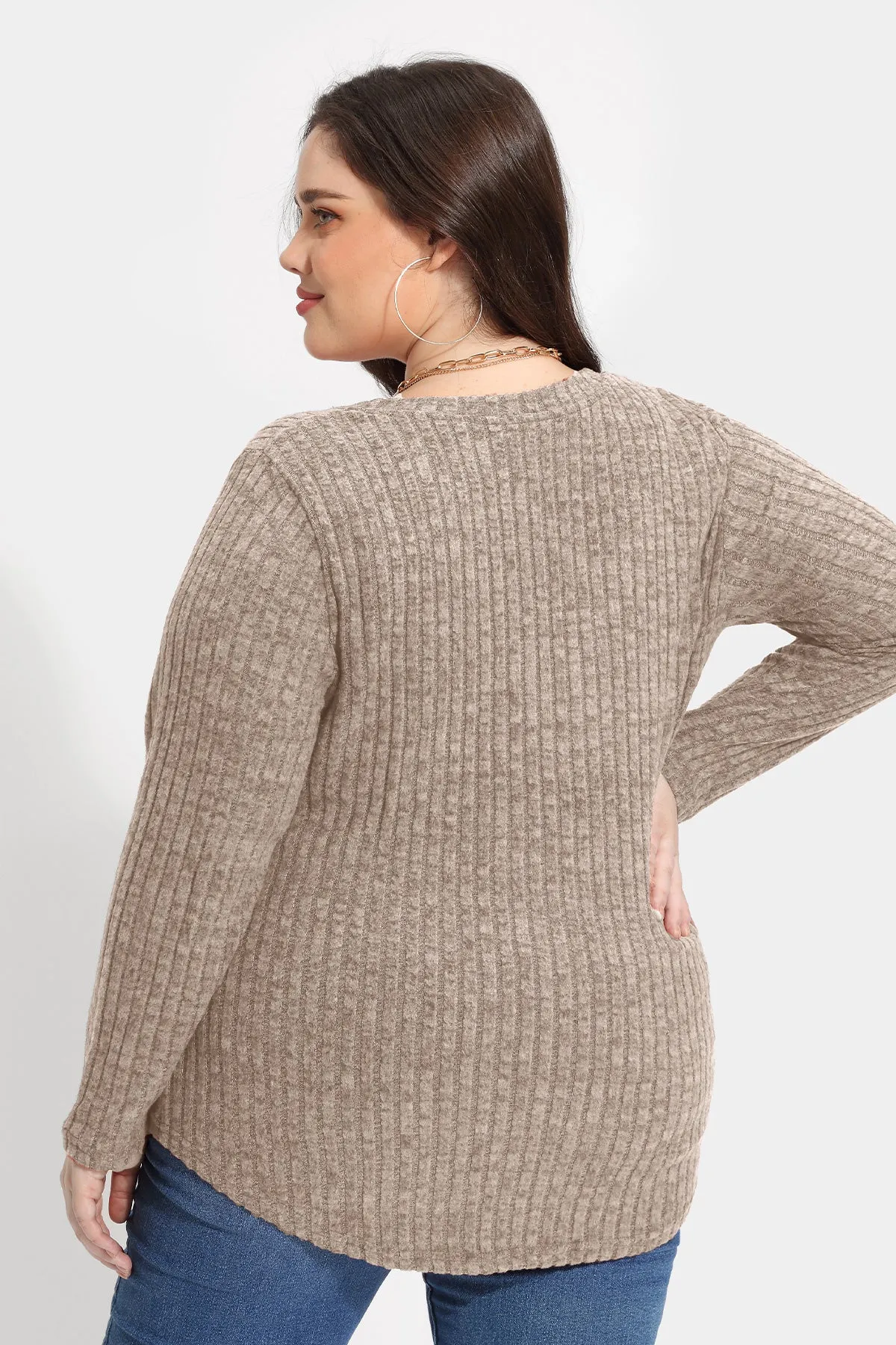 Solid Texture Crewneck Velvet Basic Top Sweater