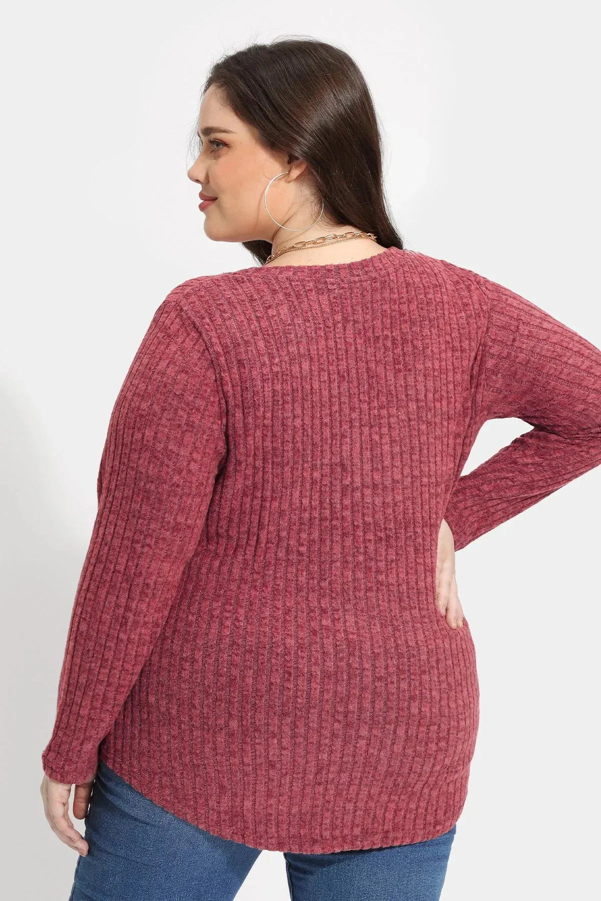 Solid Texture Crewneck Velvet Basic Top Sweater