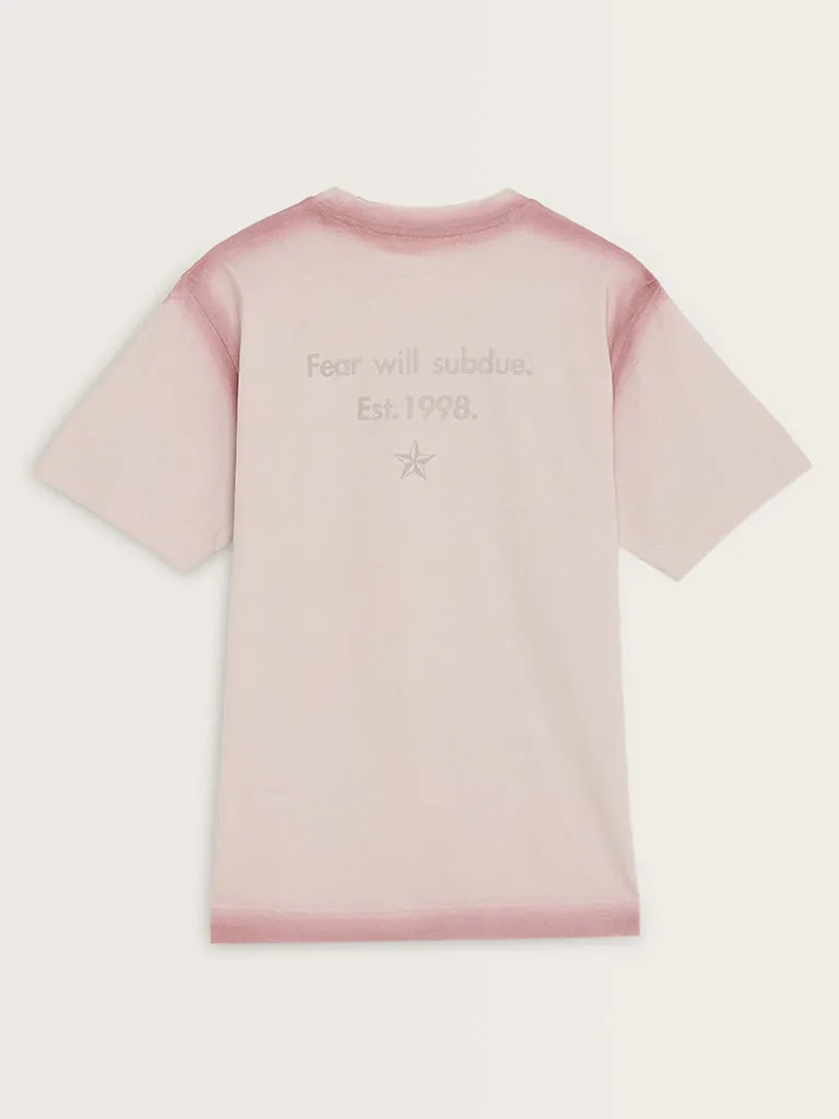 Studiofit Light Pink Text Design Relaxed-Fit T-Shirt