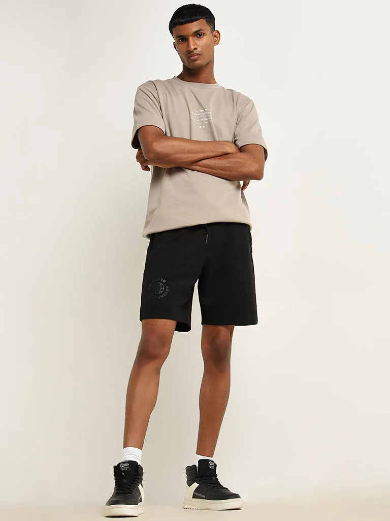 Studiofit Taupe Text Pattern T-Shirt