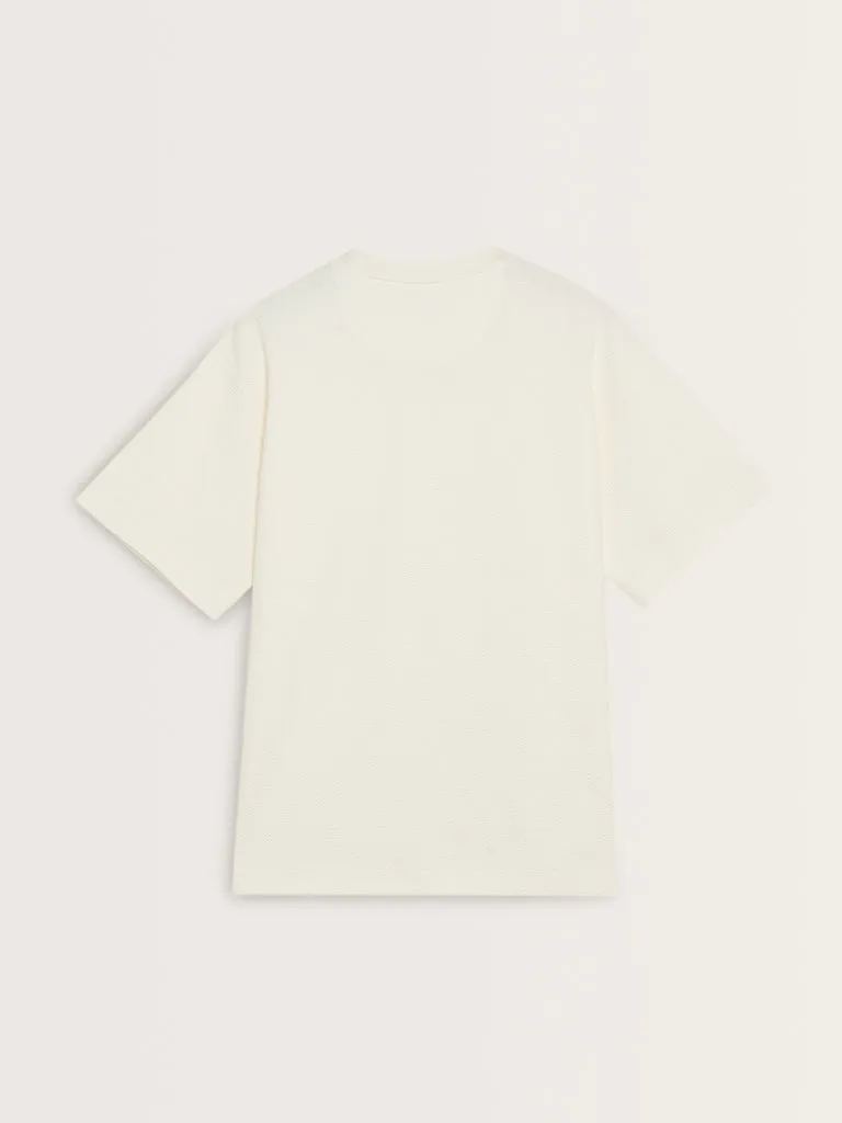 Studiofit White Popcorn Textured Relaxed-Fit T-Shirt