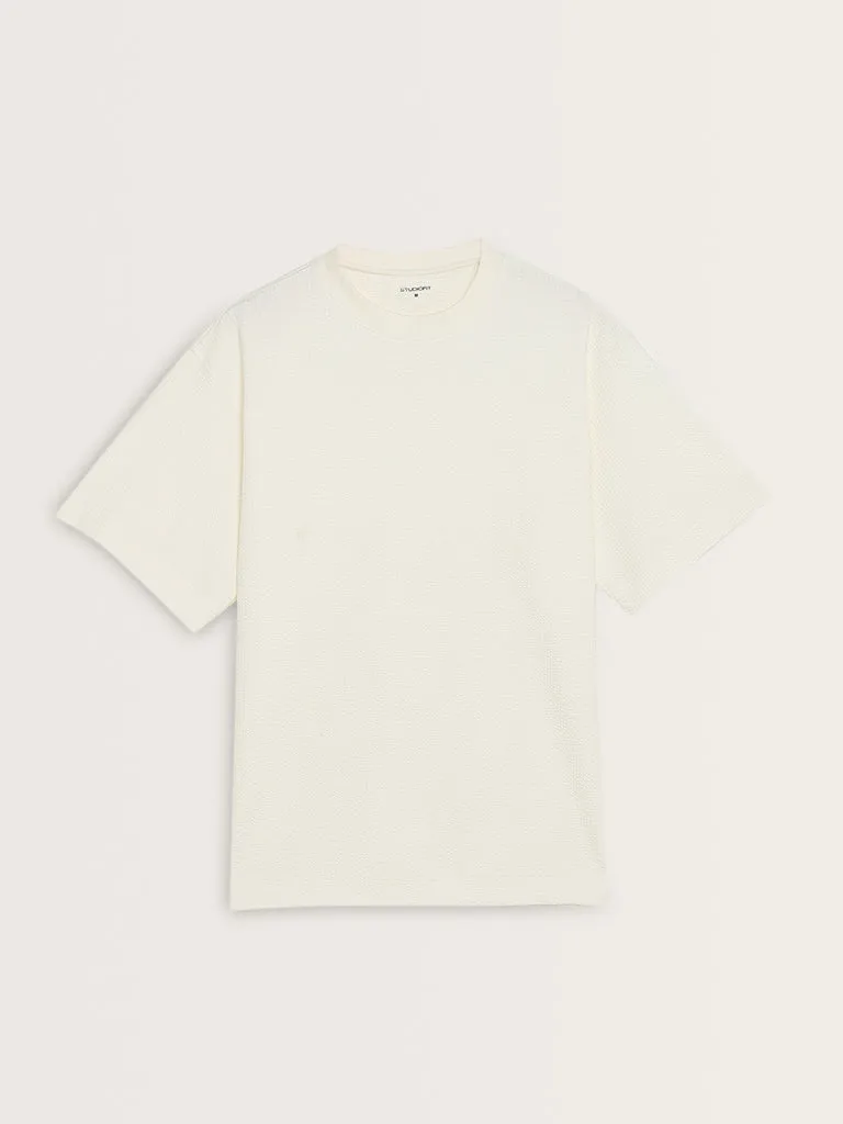 Studiofit White Popcorn Textured Relaxed-Fit T-Shirt