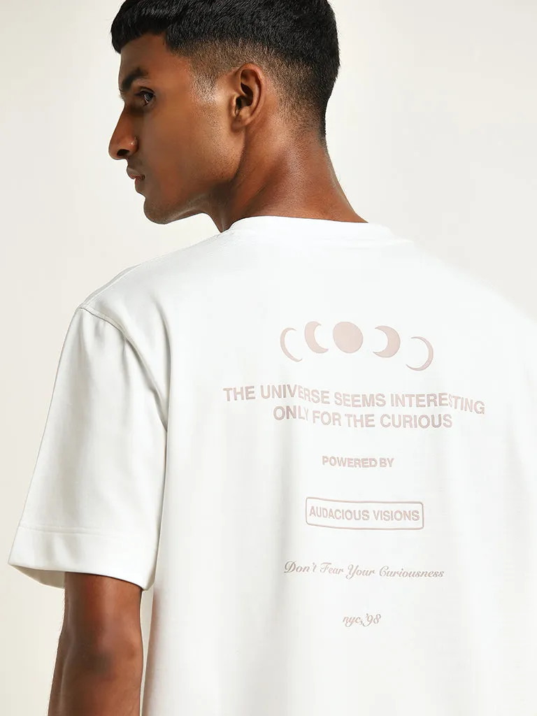 Studiofit White Text Design Relaxed-Fit Cotton T-Shirt