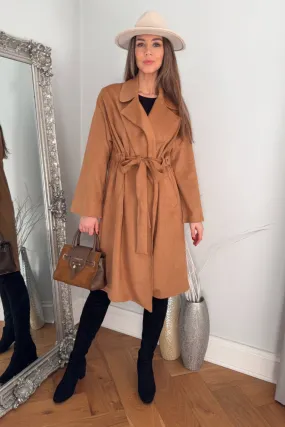 Suede Wrap Trench Coat in Camel