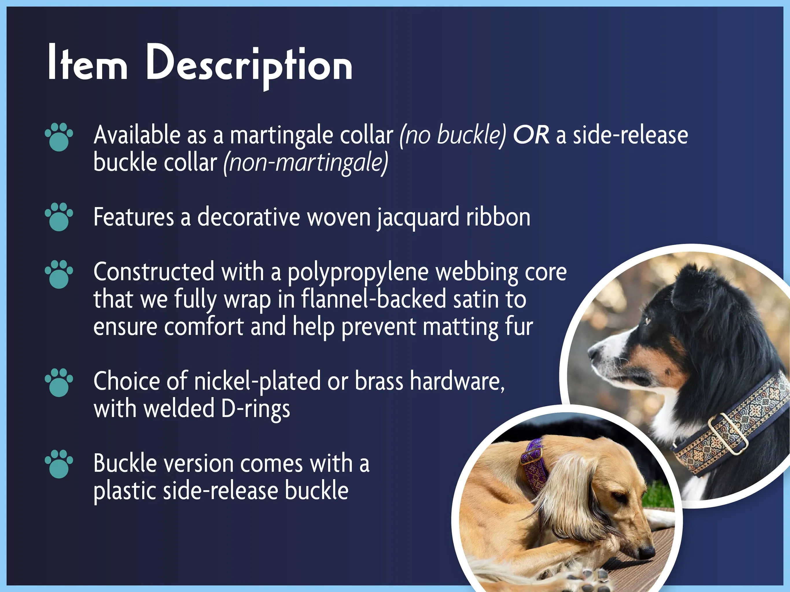 Thistle Jacquard in Navy - Martingale Dog Collar or Buckle Dog Collar - 1.5" Width