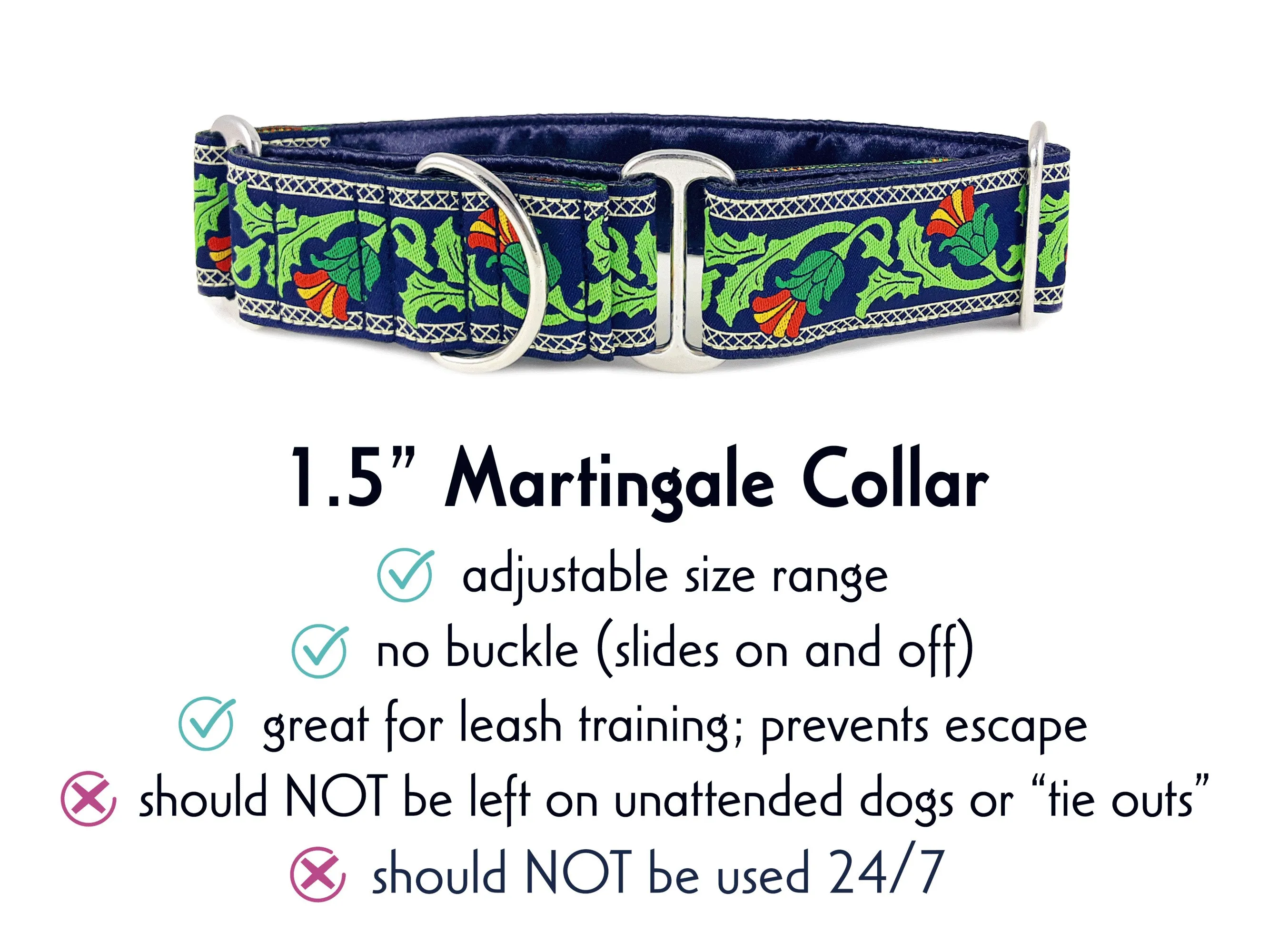 Thistle Jacquard in Navy - Martingale Dog Collar or Buckle Dog Collar - 1.5" Width