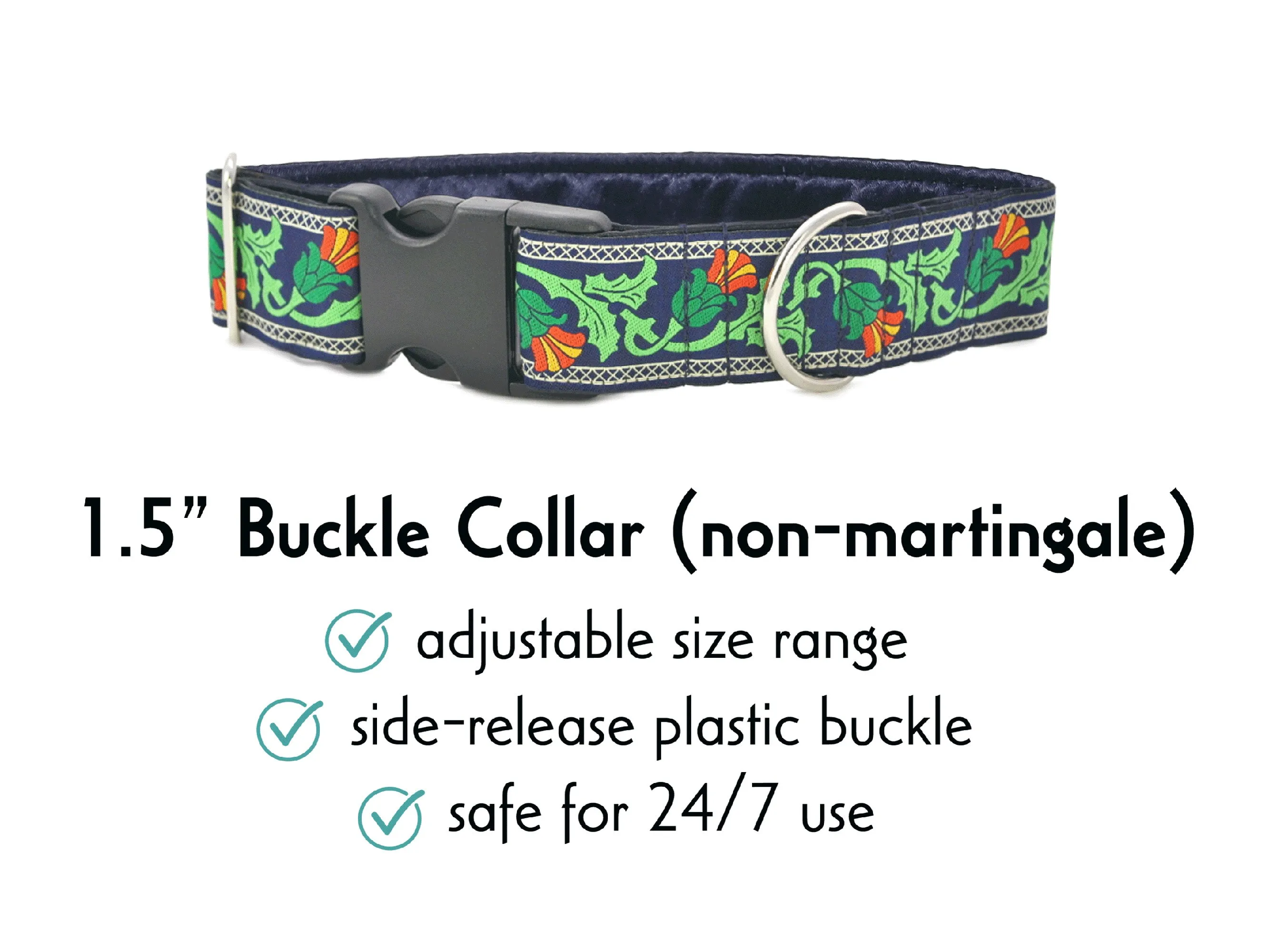 Thistle Jacquard in Navy - Martingale Dog Collar or Buckle Dog Collar - 1.5" Width