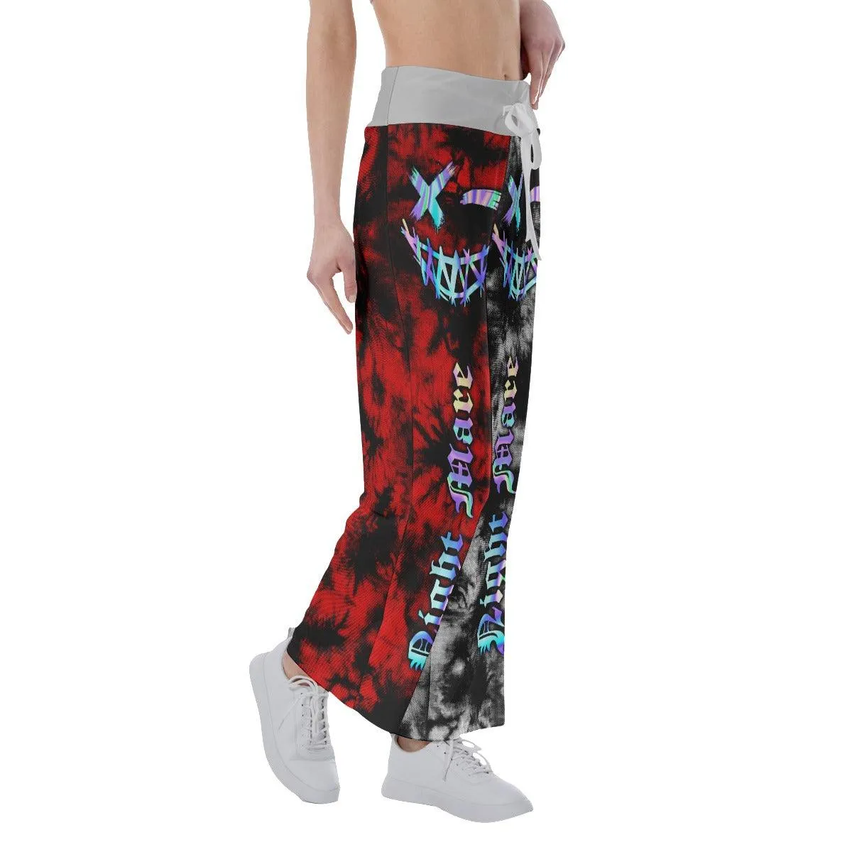 TieDye Half Red Half Gray High-waisted Wide Leg Pants