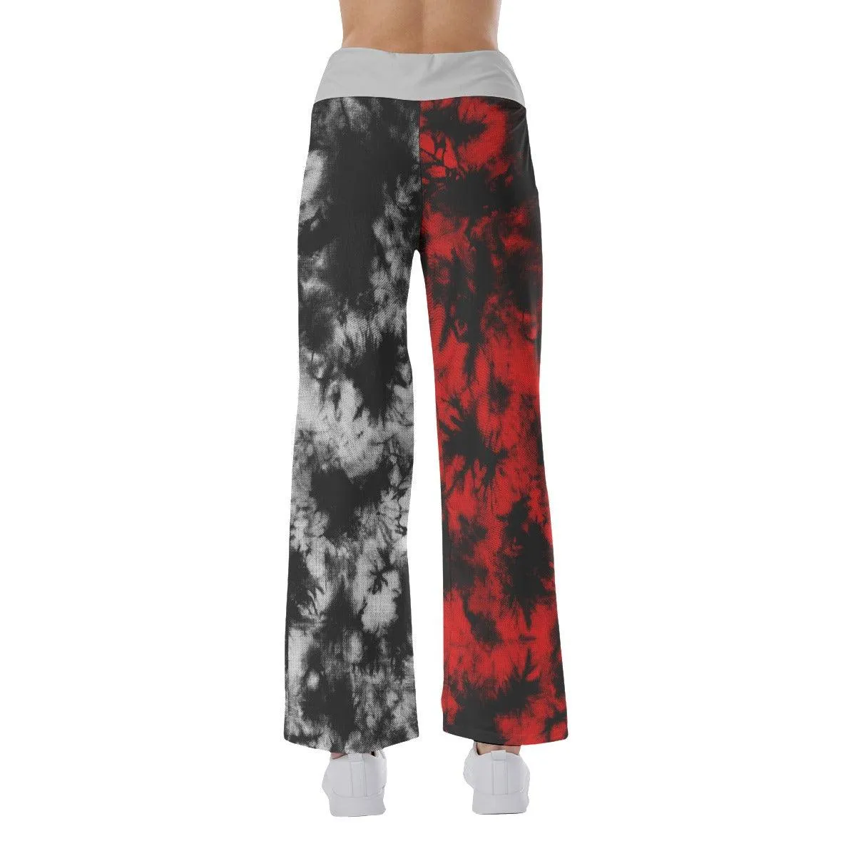 TieDye Half Red Half Gray High-waisted Wide Leg Pants