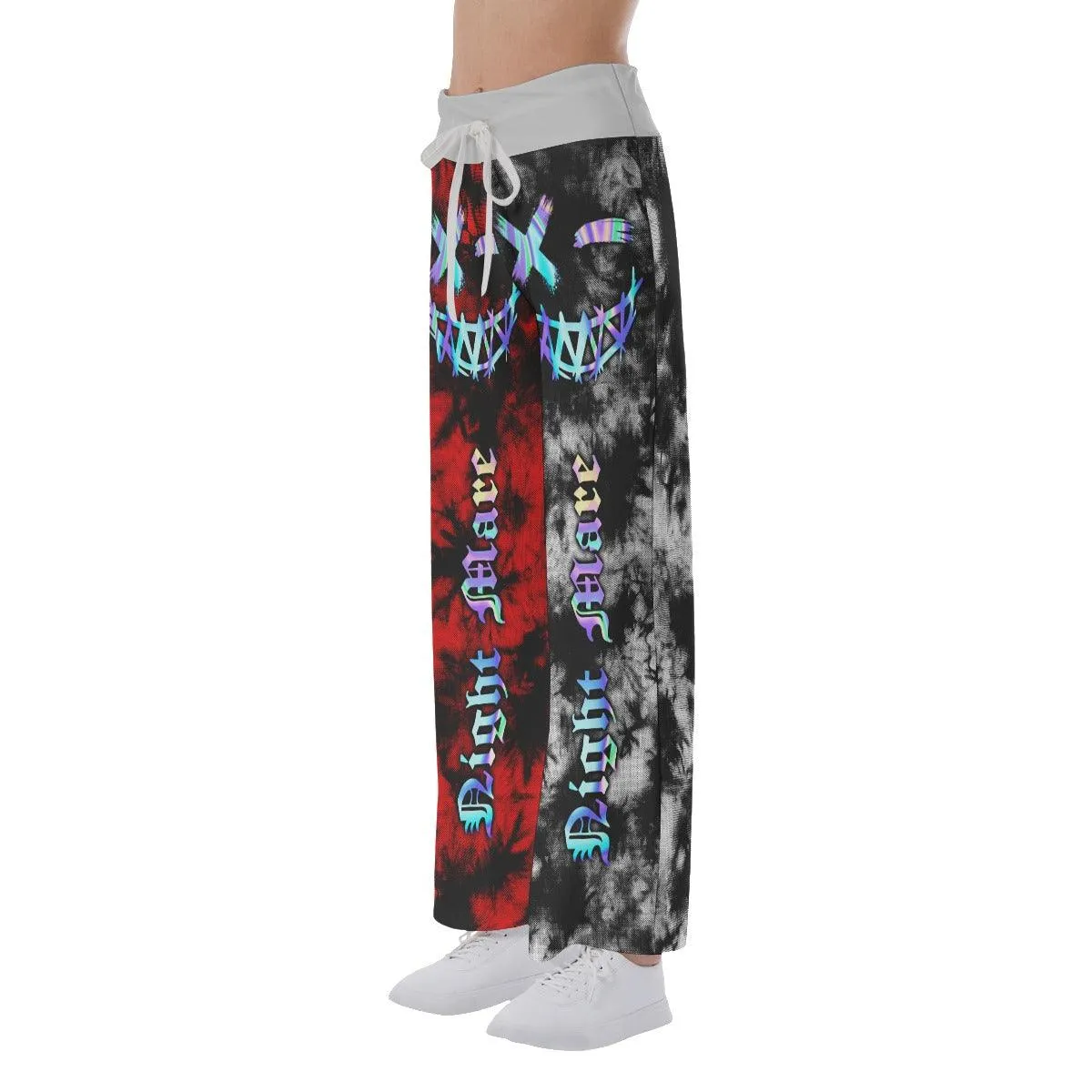 TieDye Half Red Half Gray High-waisted Wide Leg Pants