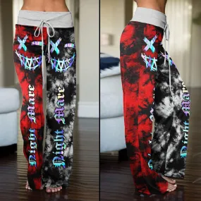 TieDye Half Red Half Gray High-waisted Wide Leg Pants
