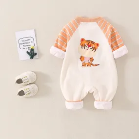 Tiny Tiger Striped Sleeve Baby Romper in Yellow and Orange