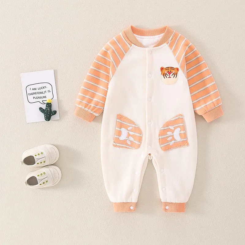 Tiny Tiger Striped Sleeve Baby Romper in Yellow and Orange