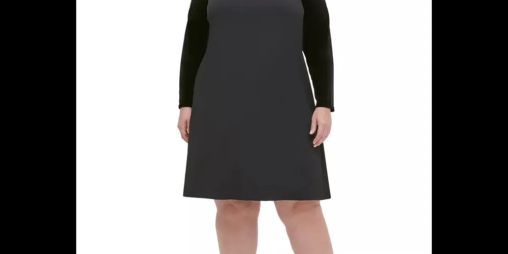 Tommy Hilfiger Women's Plus Velvet Sleeve A Line Dress Black Size 22W