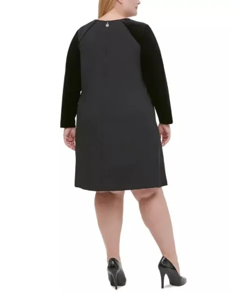 Tommy Hilfiger Women's Plus Velvet Sleeve A Line Dress Black Size 22W