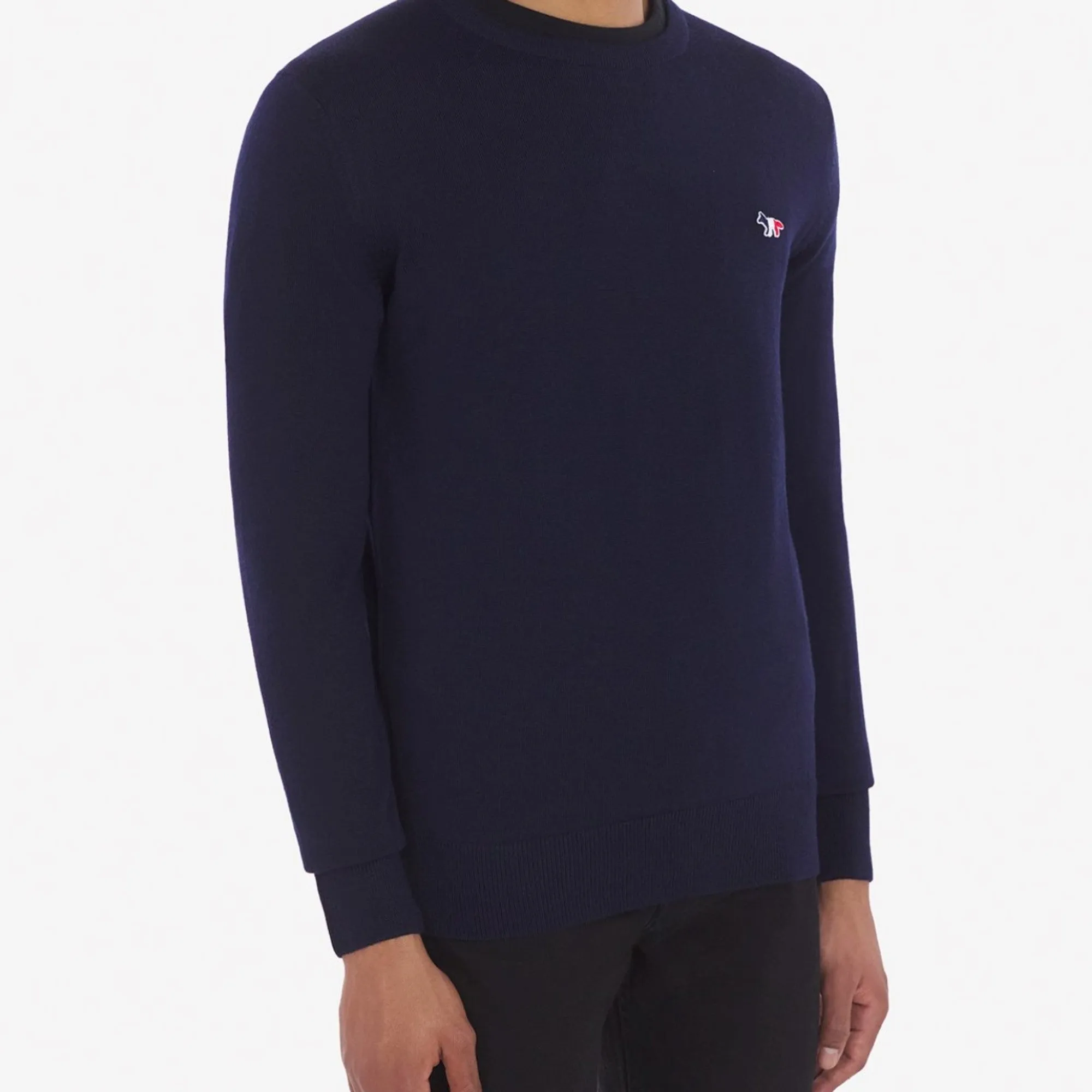 Unisex Tricolor Fox Patch Classic R-Neck Jumper - Navy
