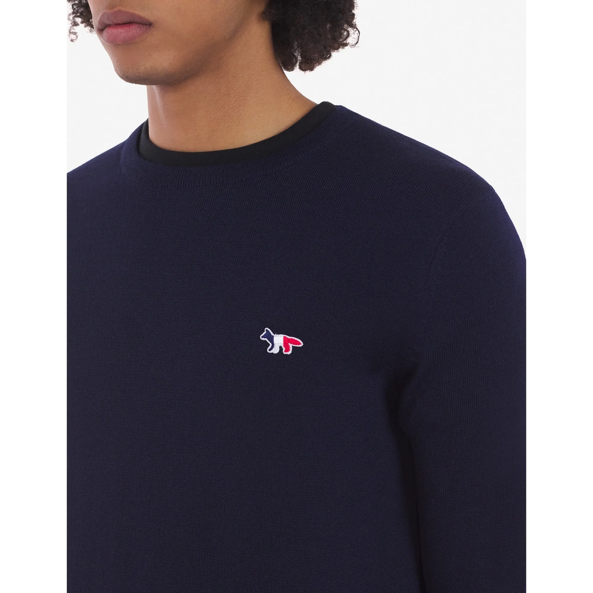 Unisex Tricolor Fox Patch Classic R-Neck Jumper - Navy