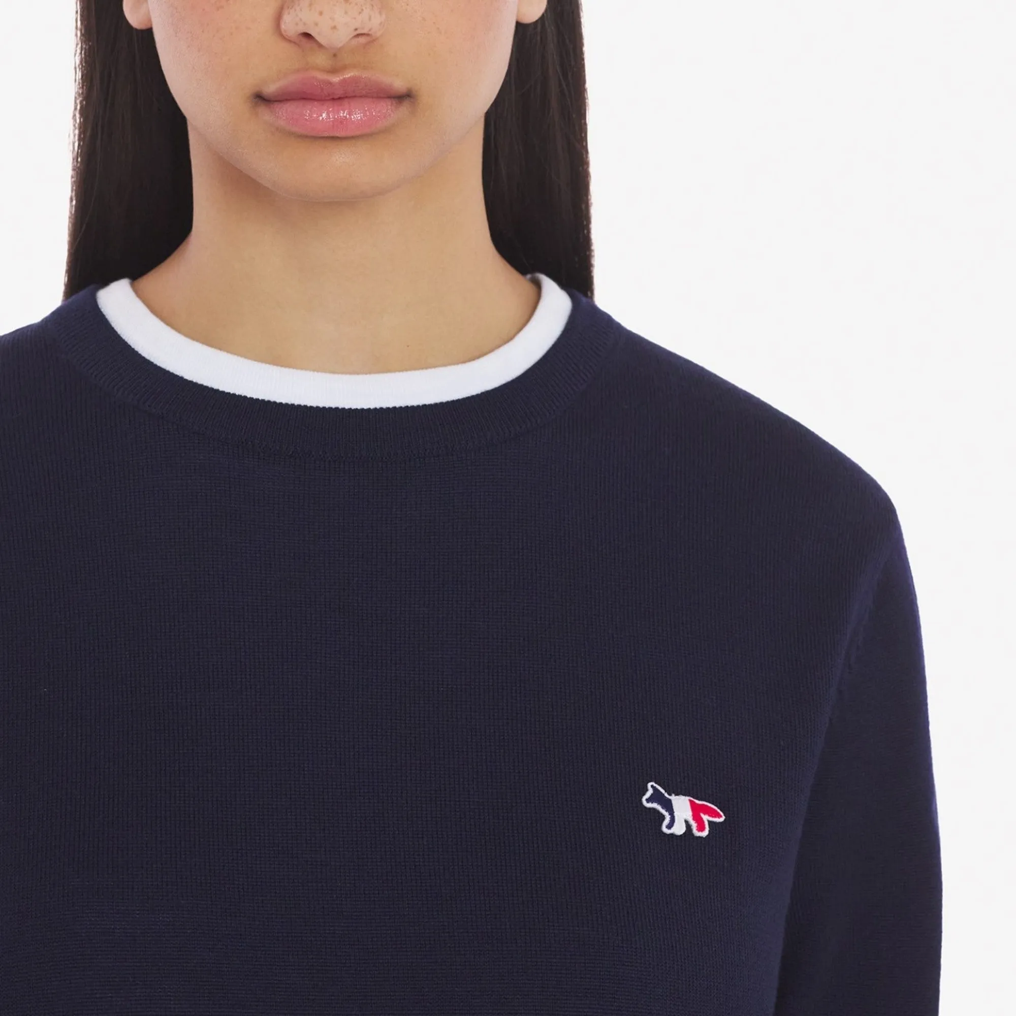 Unisex Tricolor Fox Patch Classic R-Neck Jumper - Navy