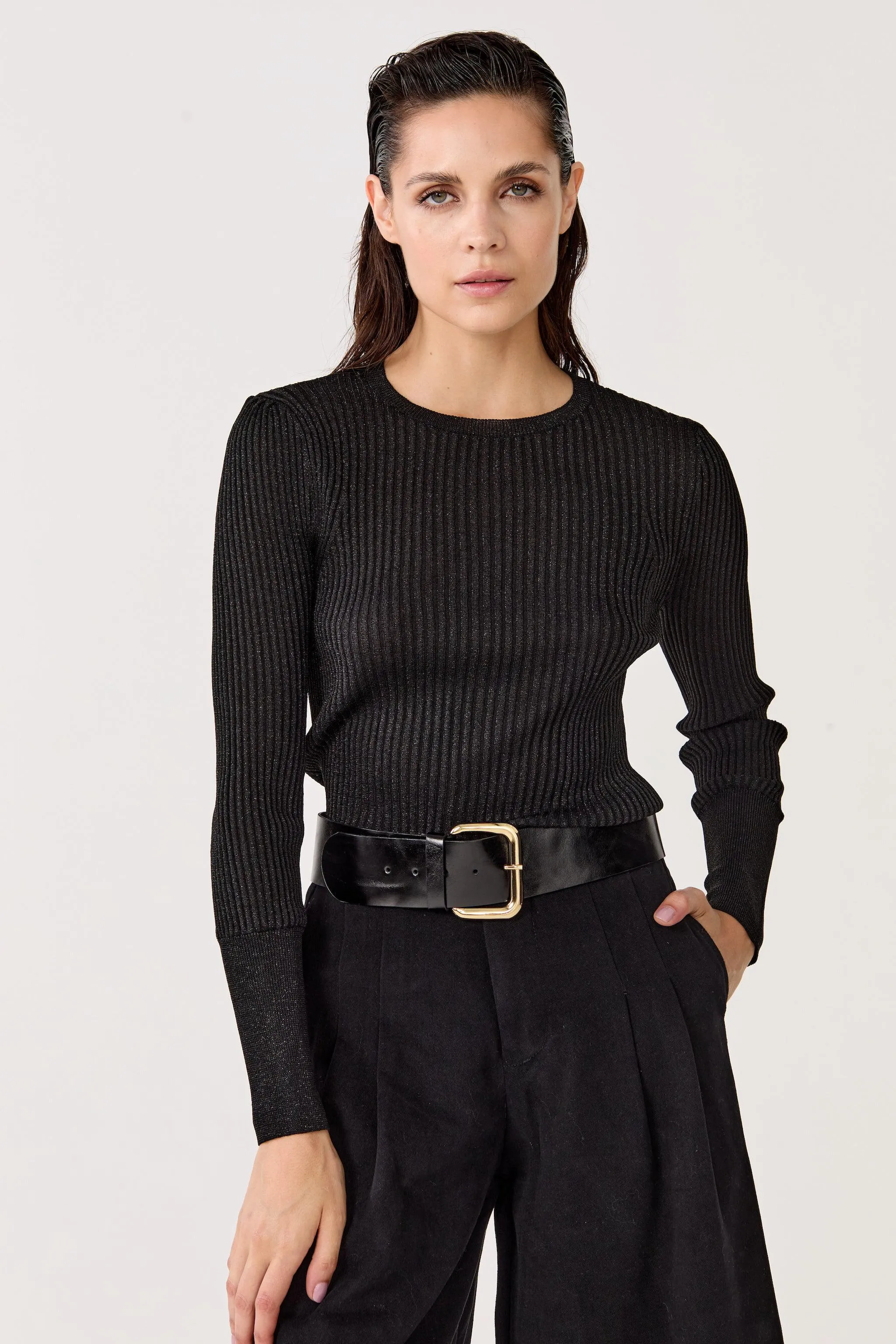 Vail Lurex Knitted Top - Black