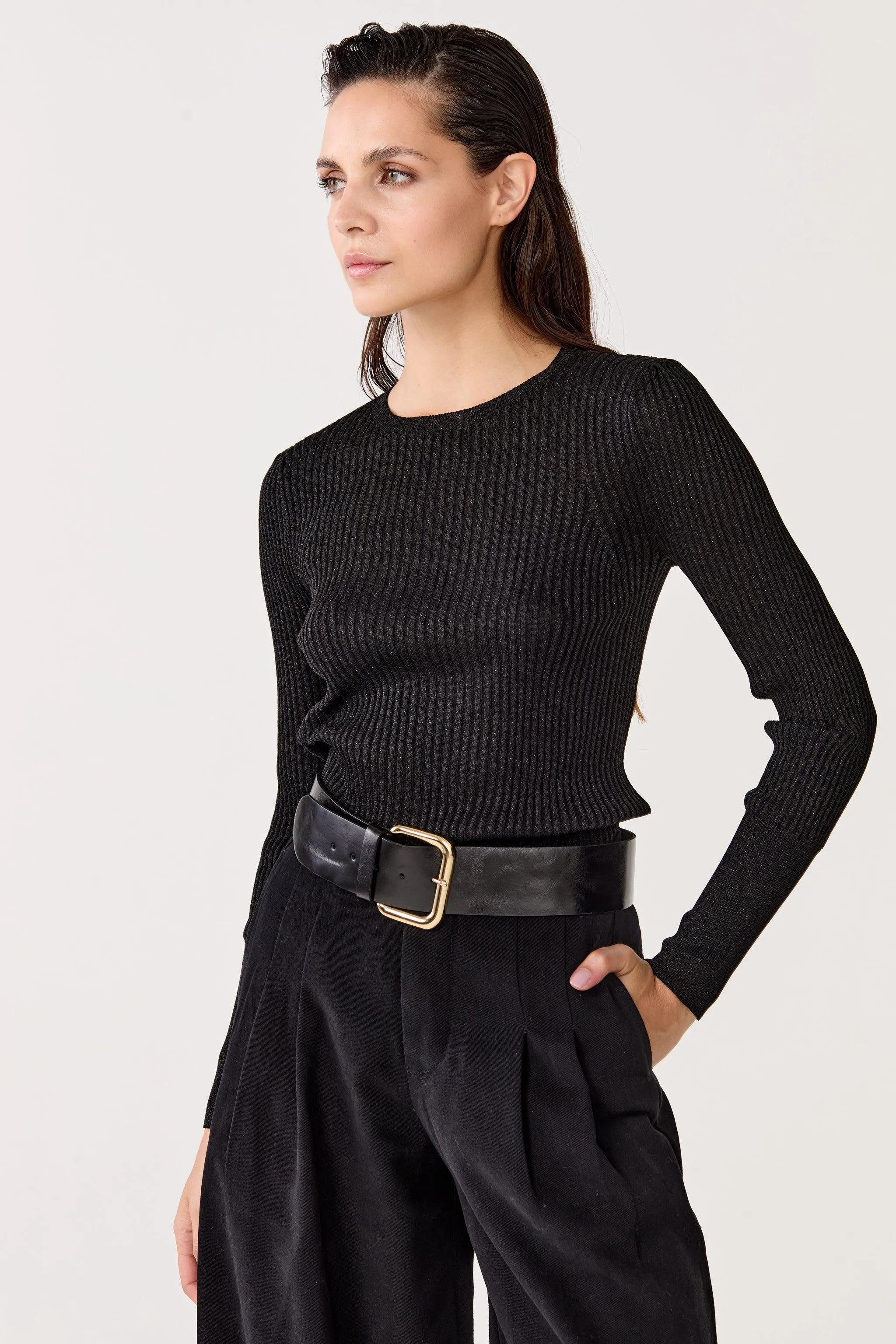 Vail Lurex Knitted Top - Black