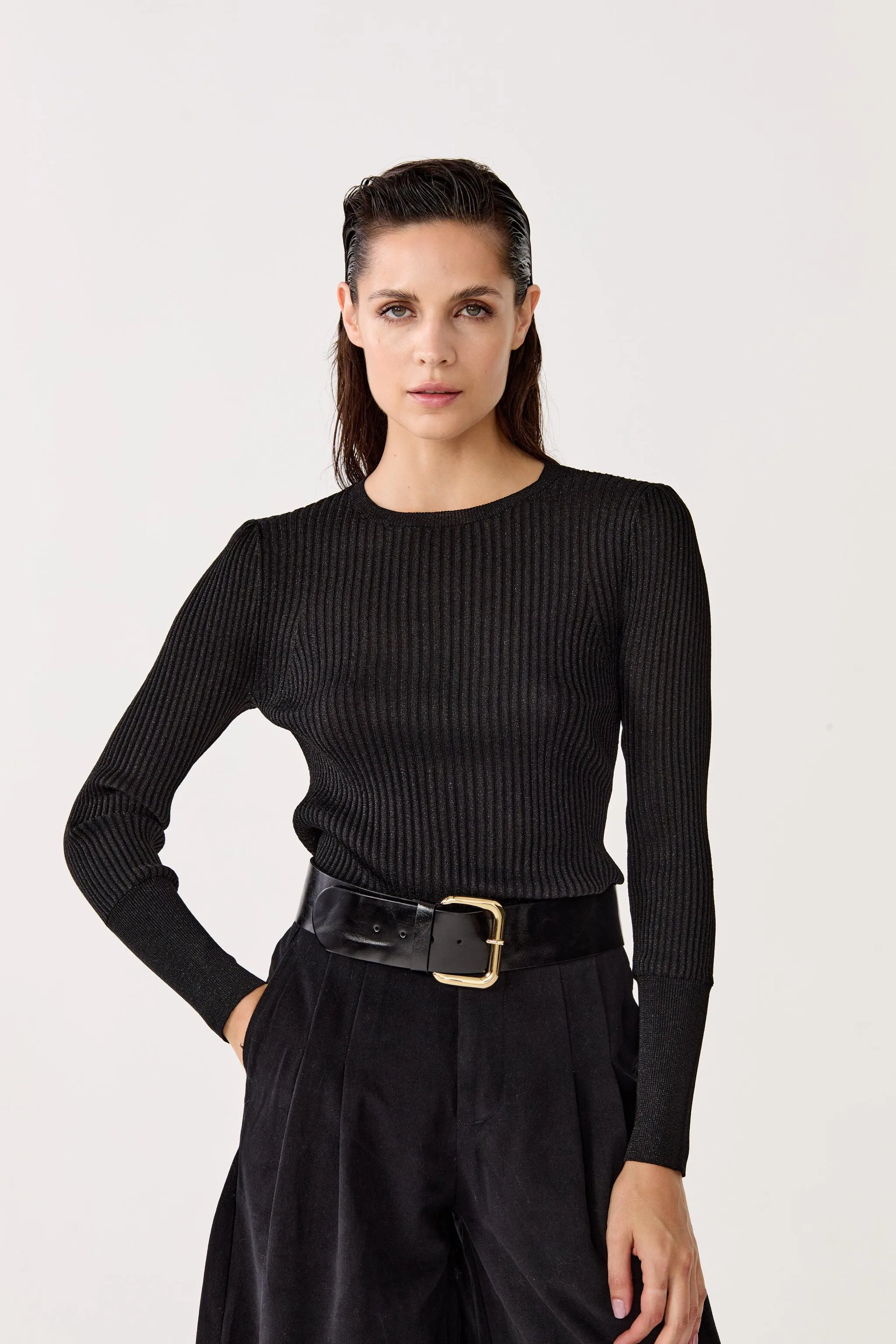 Vail Lurex Knitted Top - Black