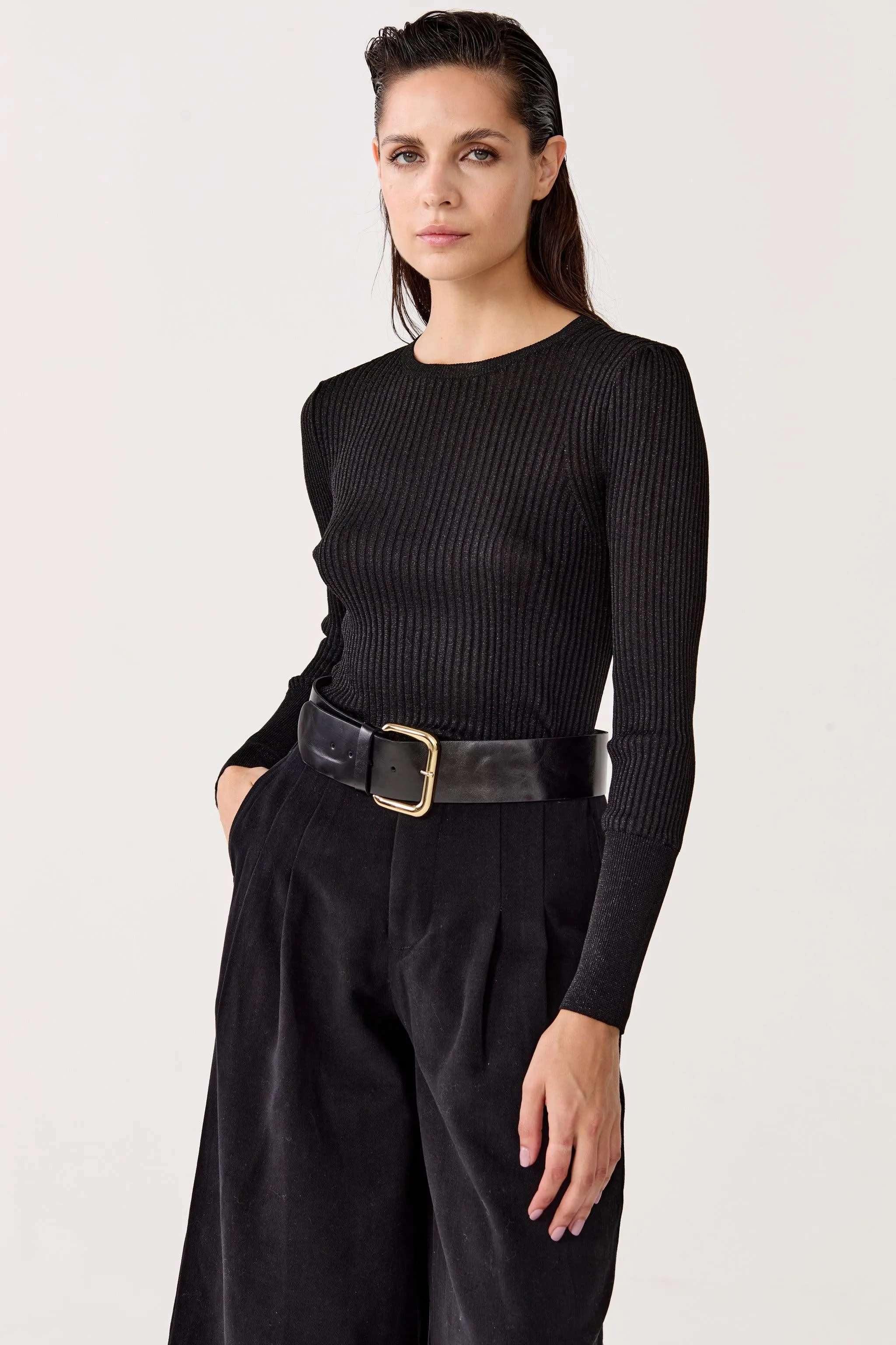 Vail Lurex Knitted Top - Black
