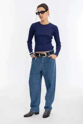 Vail Lurex Knitted Top - Navy
