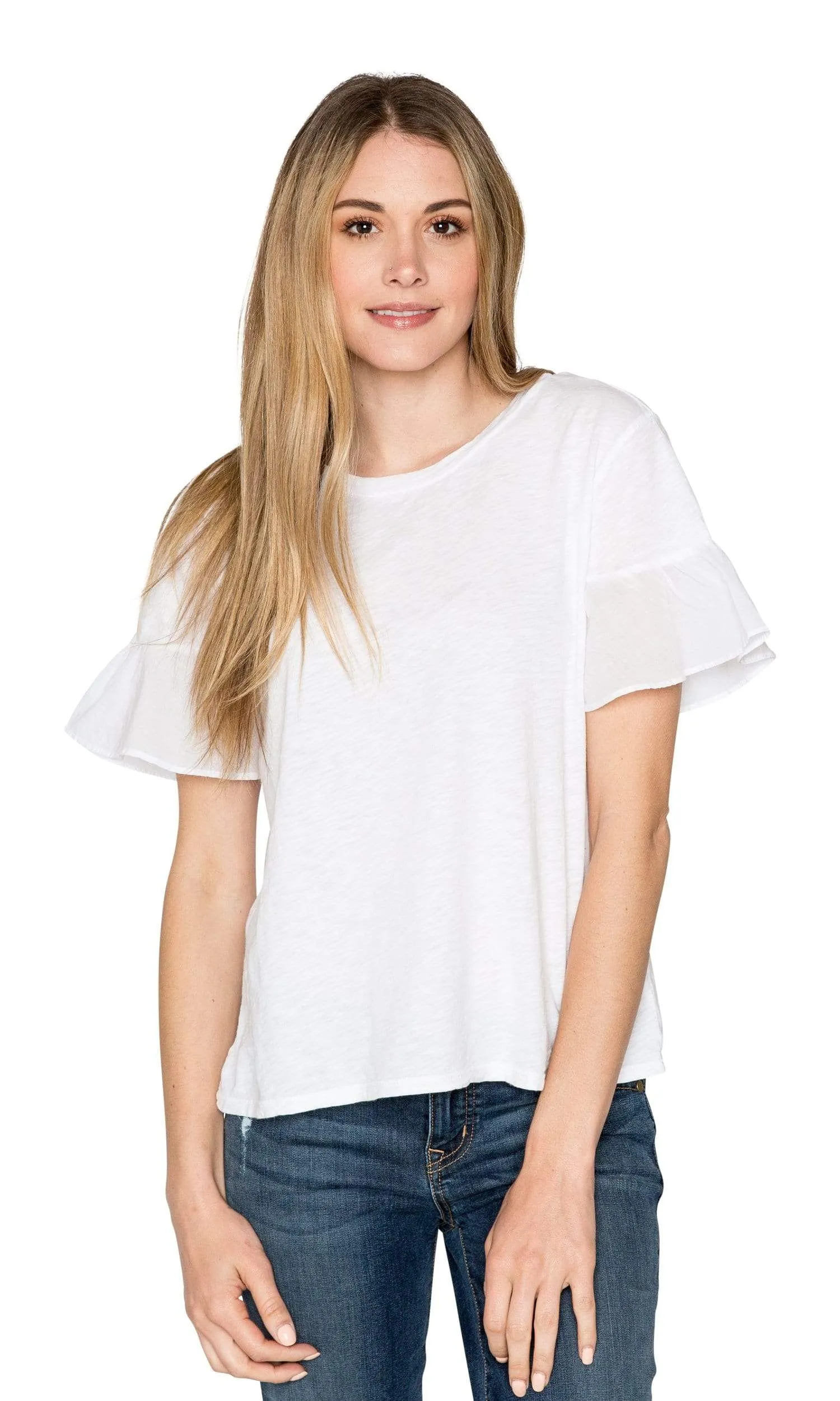 Velvet by Graham & Spencer Maureen Cotton Contrast Ruffle Sleeve Top