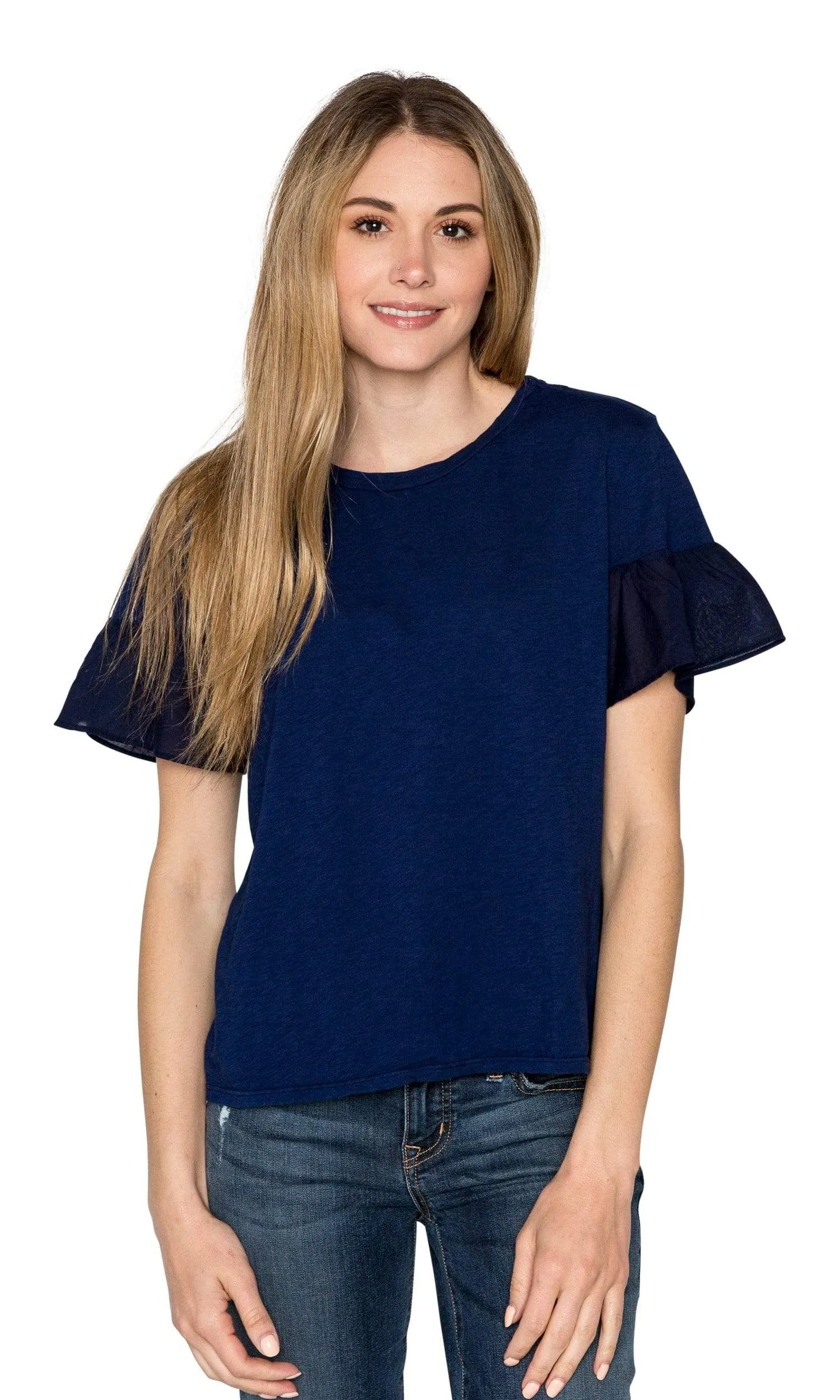Velvet by Graham & Spencer Maureen Cotton Contrast Ruffle Sleeve Top