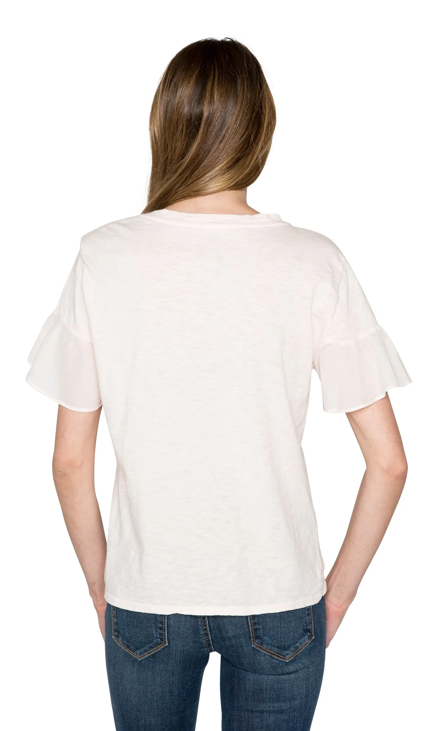 Velvet by Graham & Spencer Maureen Cotton Contrast Ruffle Sleeve Top