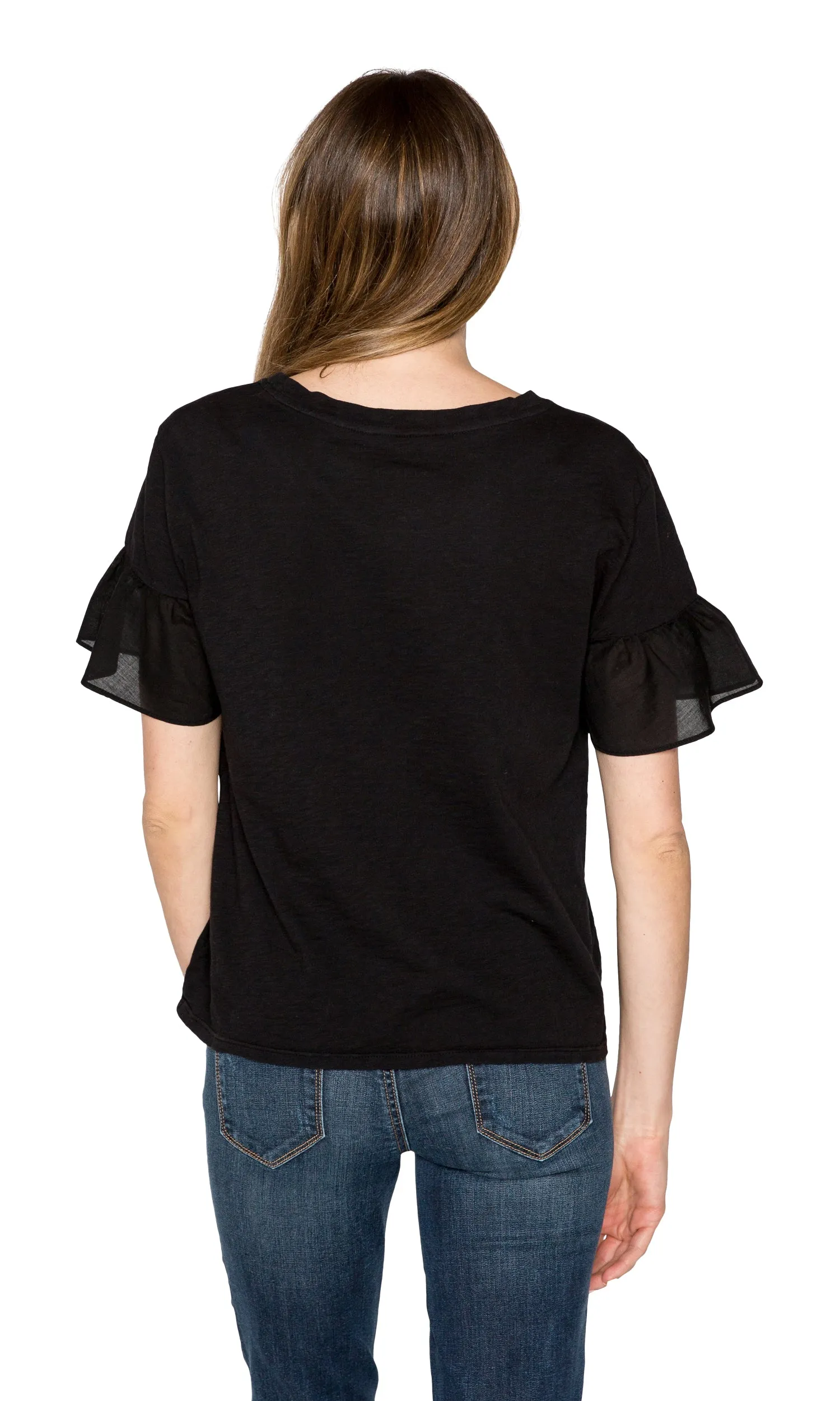 Velvet by Graham & Spencer Maureen Cotton Contrast Ruffle Sleeve Top