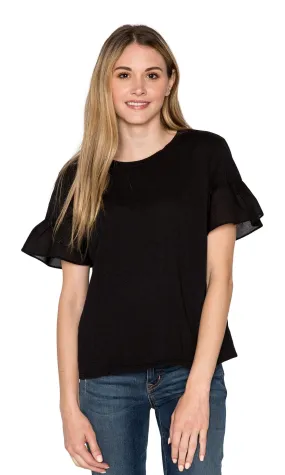 Velvet by Graham & Spencer Maureen Cotton Contrast Ruffle Sleeve Top