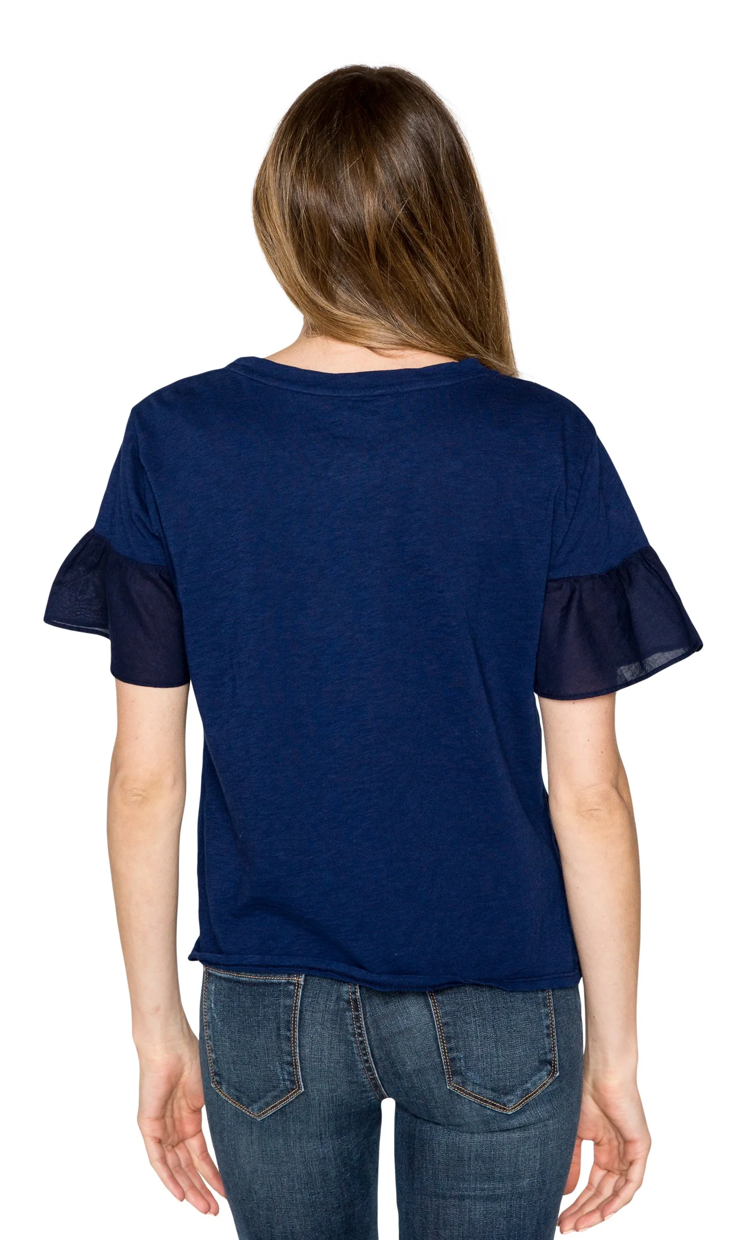 Velvet by Graham & Spencer Maureen Cotton Contrast Ruffle Sleeve Top