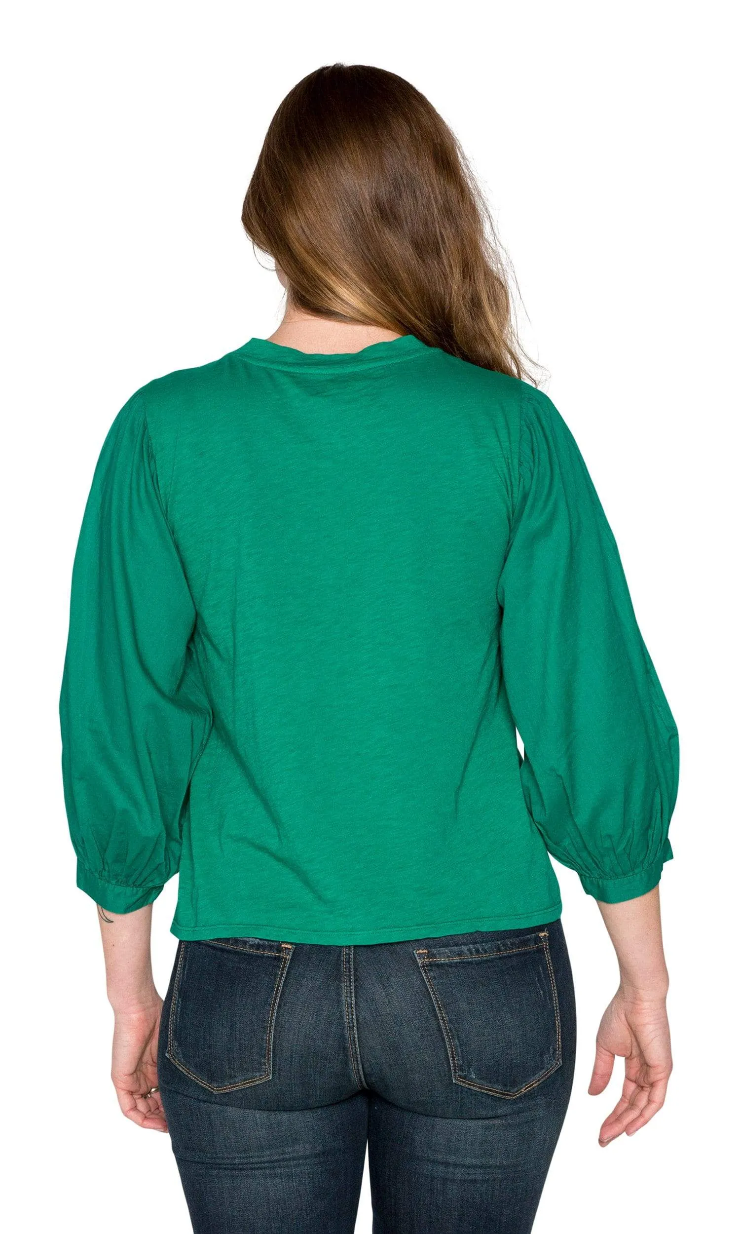 Velvet by Graham & Spencer Simpson Cotton Slub Contrast Puff Sleeve Top