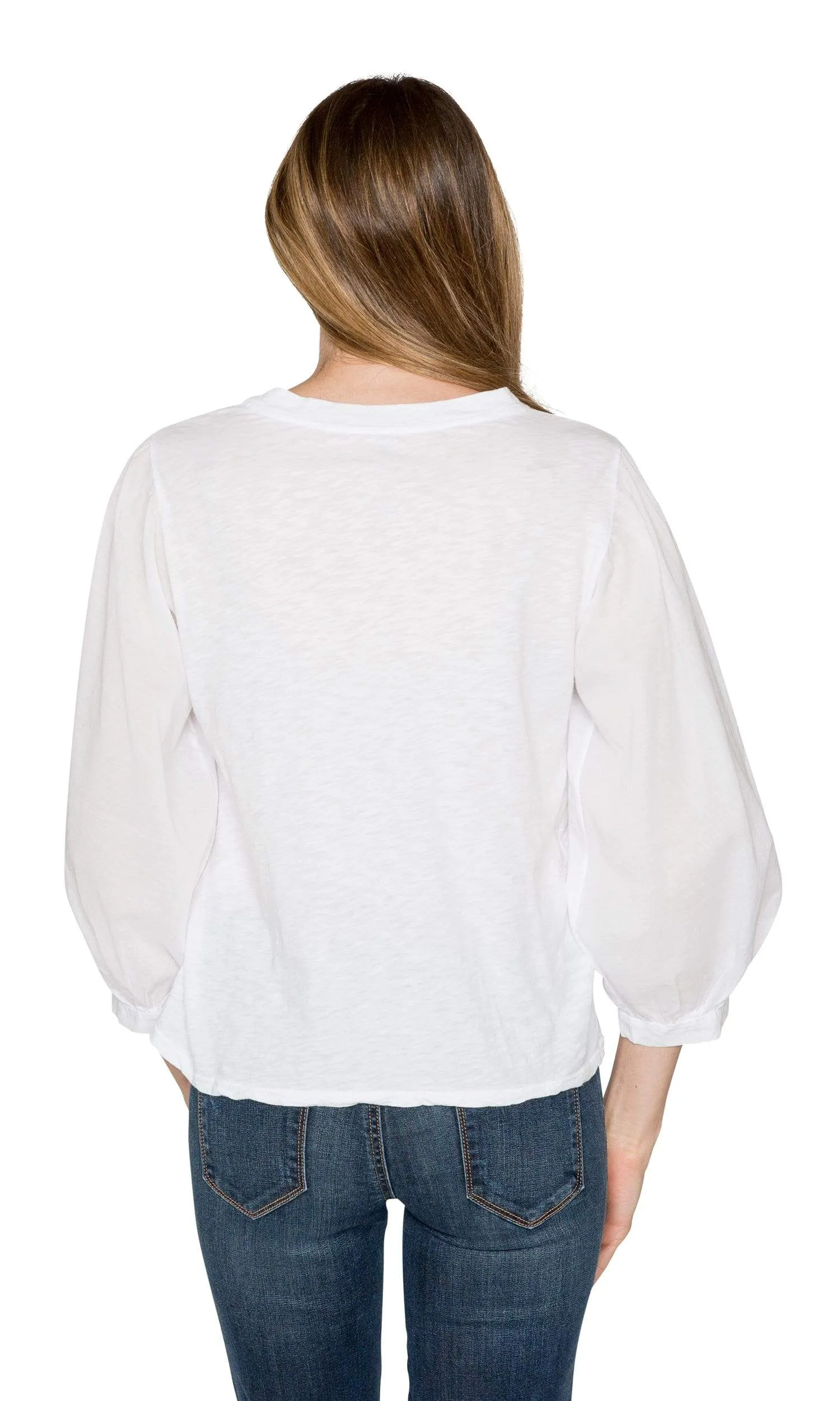 Velvet by Graham & Spencer Simpson Cotton Slub Contrast Puff Sleeve Top