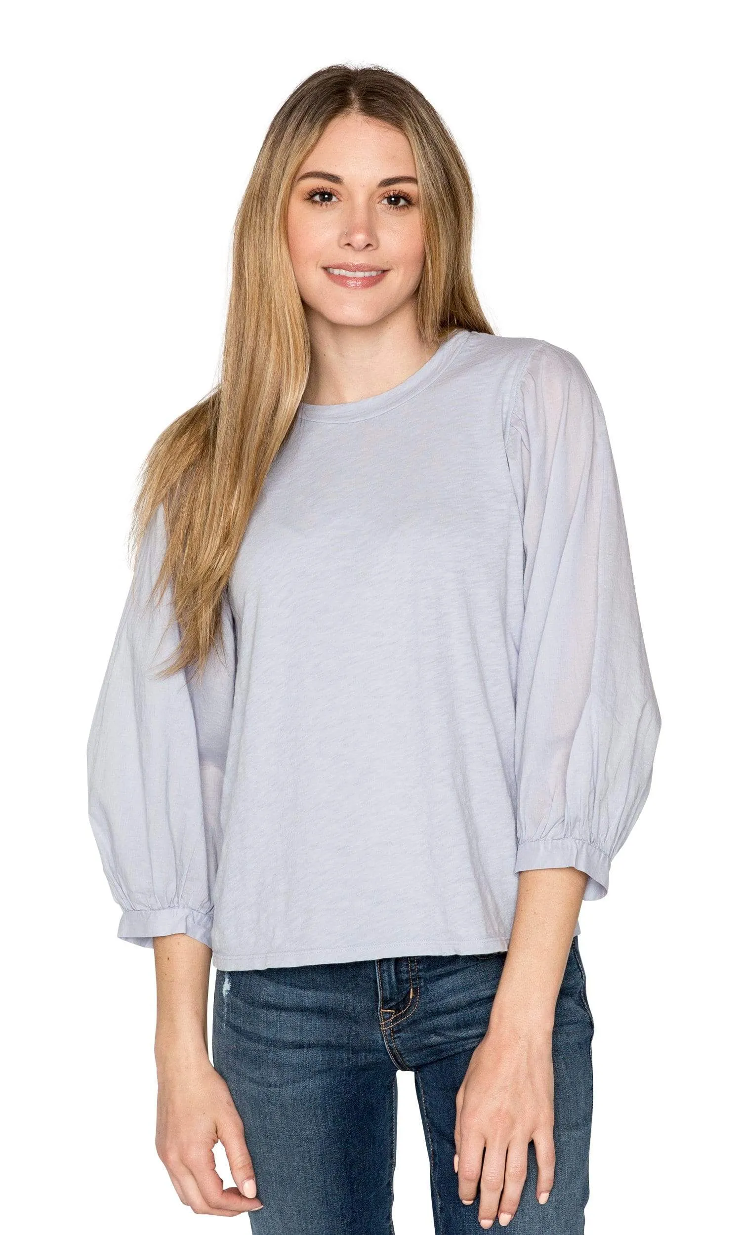 Velvet by Graham & Spencer Simpson Cotton Slub Contrast Puff Sleeve Top